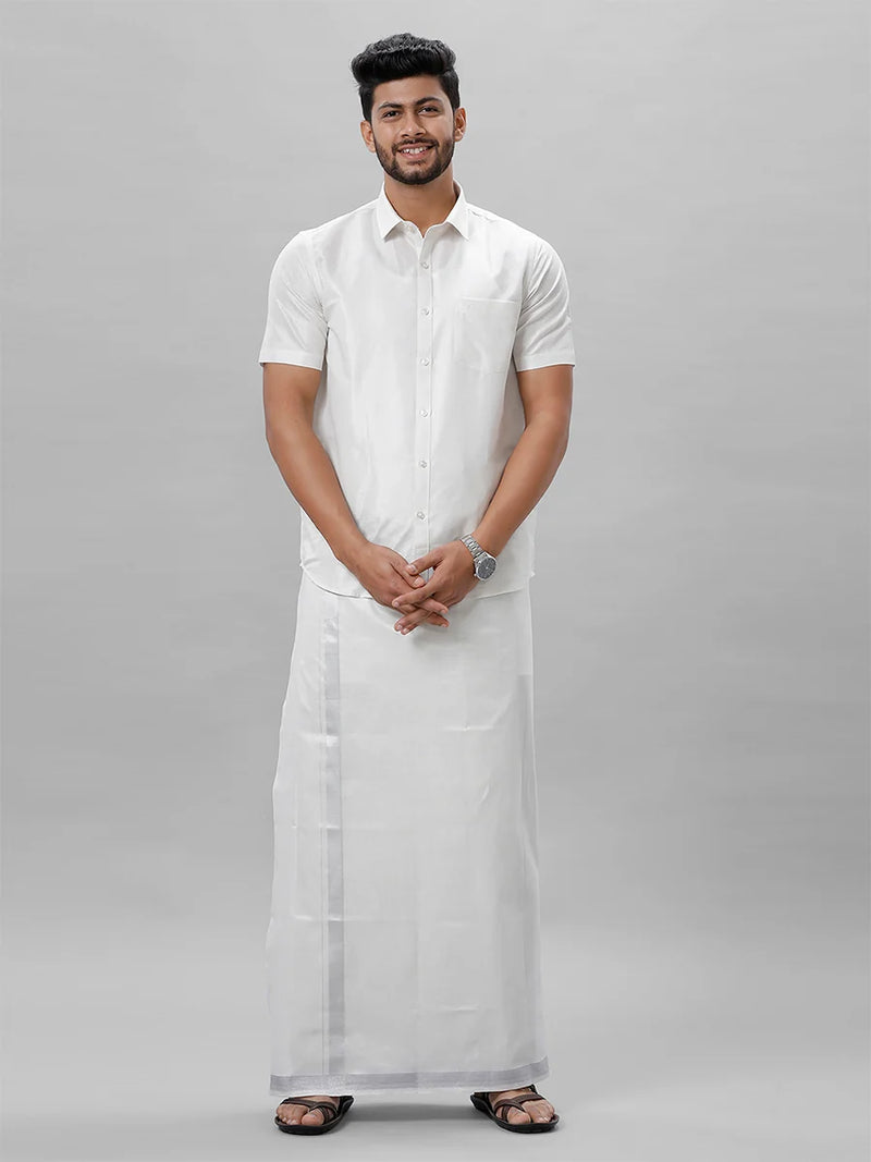 Ramraj Single Layer Tissue Readymade Silver Dhoti with Jari Border - Viceroy