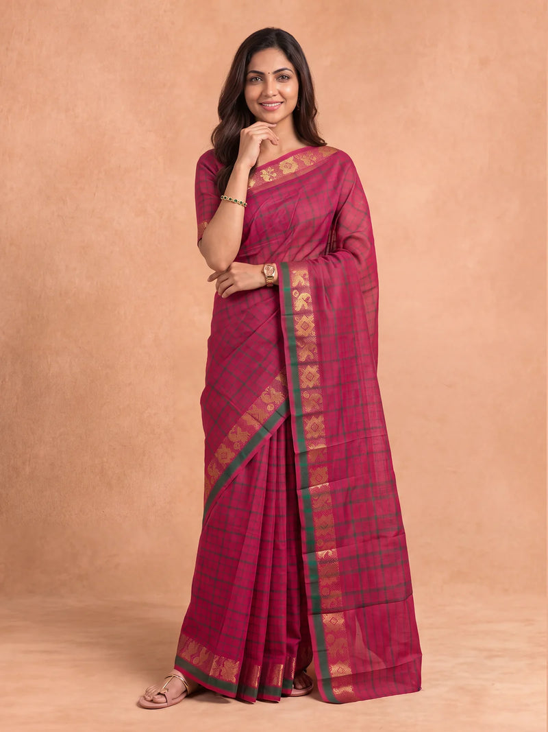 Ramyyam Women Chettinad Cotton Dark Pink Saree CCS20