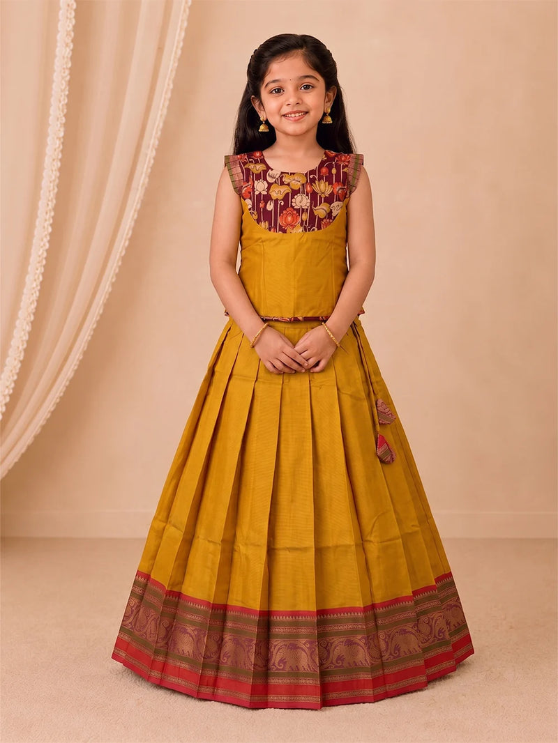 Ramyyam Girls Cotton Mustard Pavadai Set GPS53
