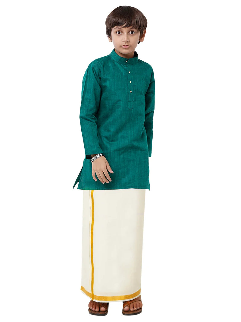 Ramraj Boys Fantastic Kurta & Cream Dhoti Set Green FS5