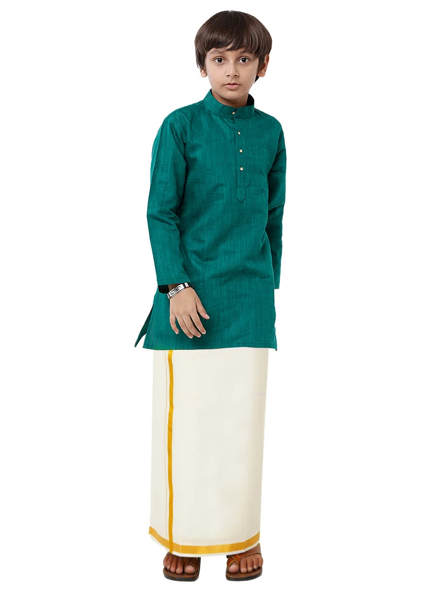 Ramraj Boys Fantastic Kurta & Cream Dhoti Set Green FS5