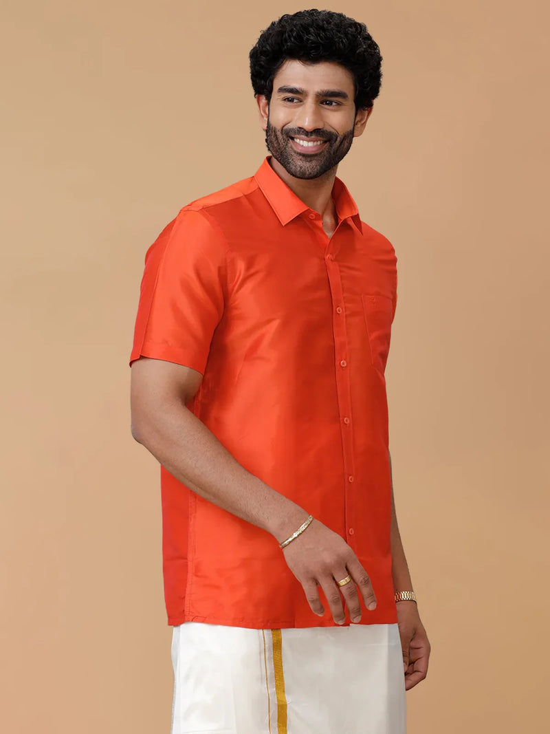 Ramraj Silk Feel Dark Orange Shirt - Regular Fit