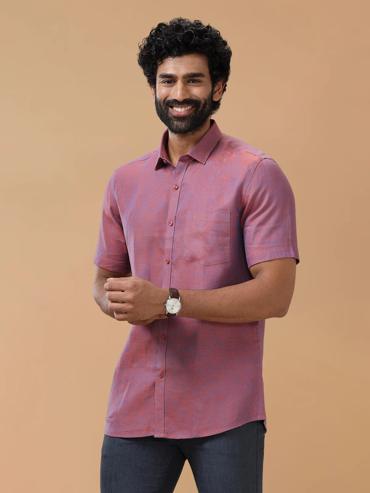 Ramraj Pure Linen Blue Orange Smart Fit Shirt L75