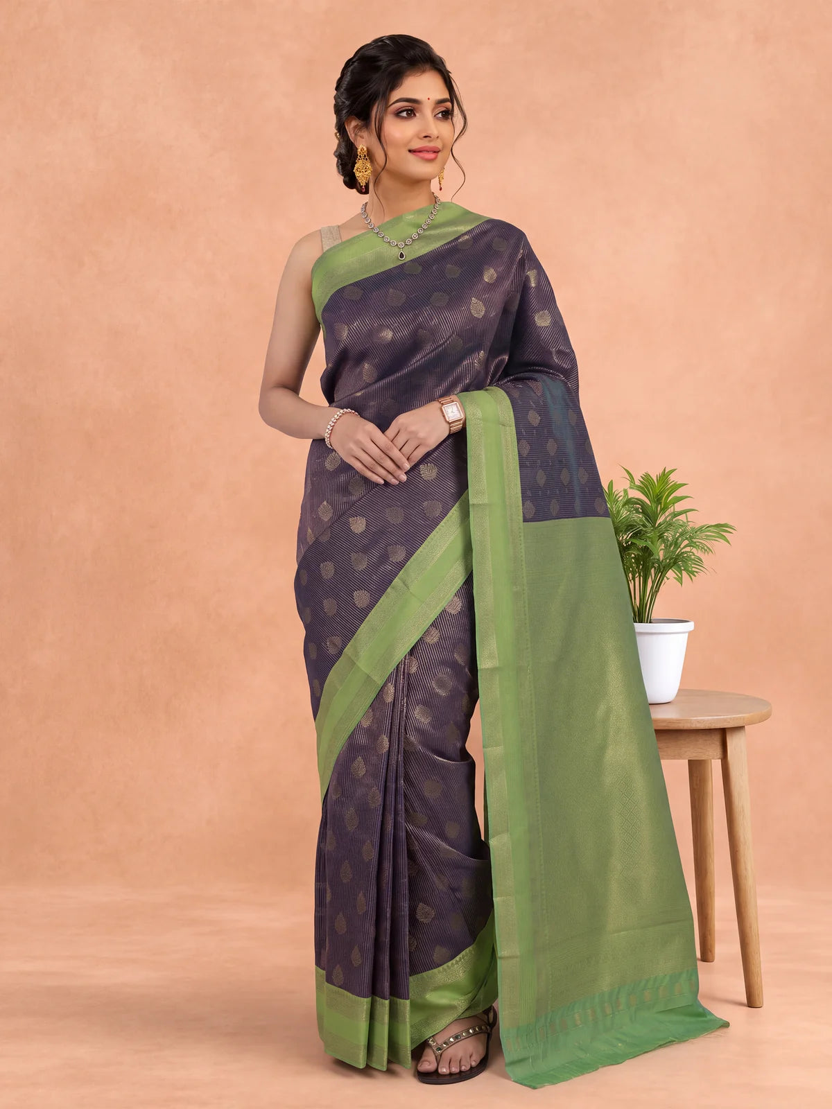 Ramyyam Women Art Silk Dark Blue with Green Saree ASS152
