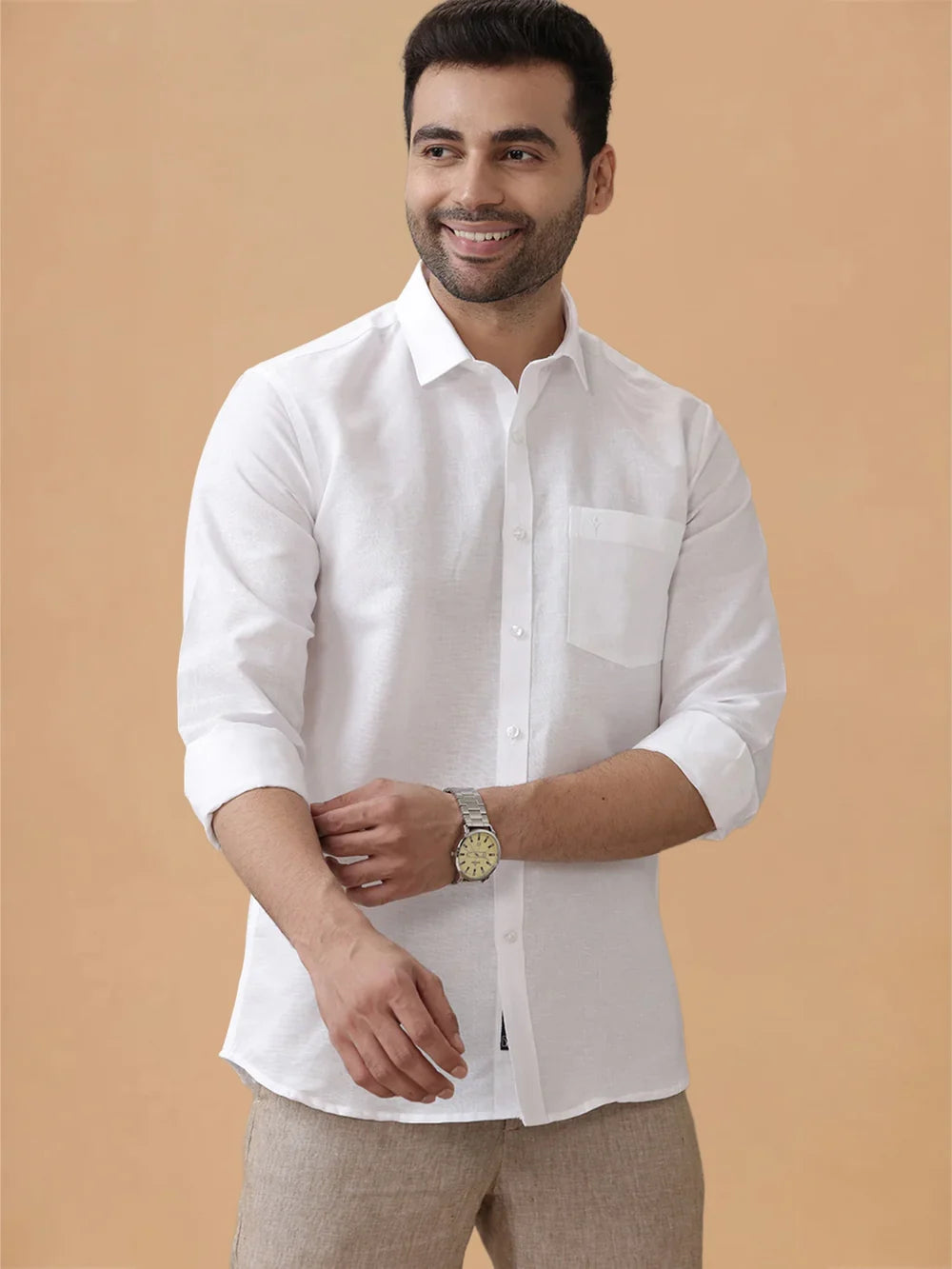 Ramraj Linen Cotton White Shirt – Linen Park 7447 | Smart Fit