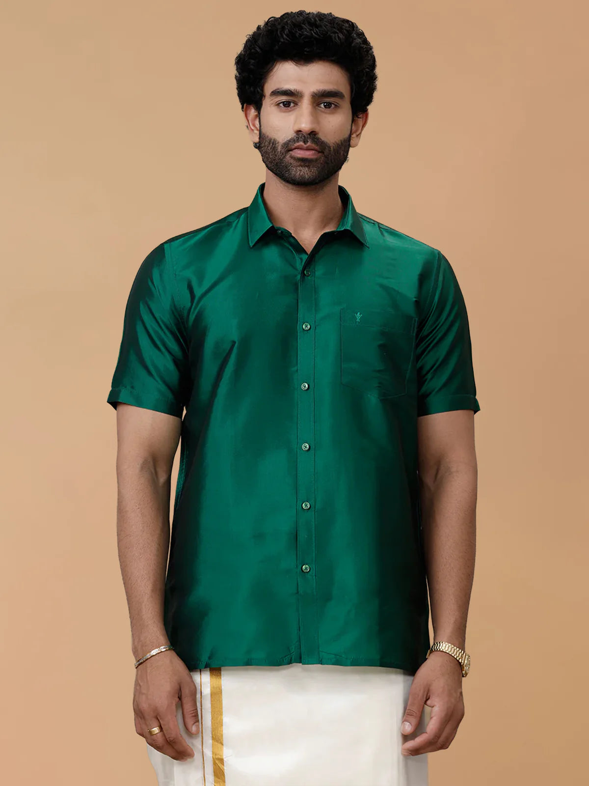 Ramraj Silk Feel Dark Green Shirt - Regular Fit