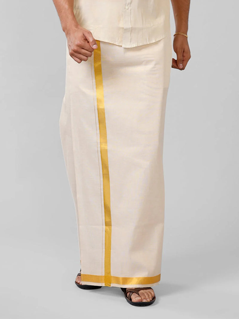 Ramraj Genxt Adjustable Pocket Cream Dhotis Double Layer Gold Border C428