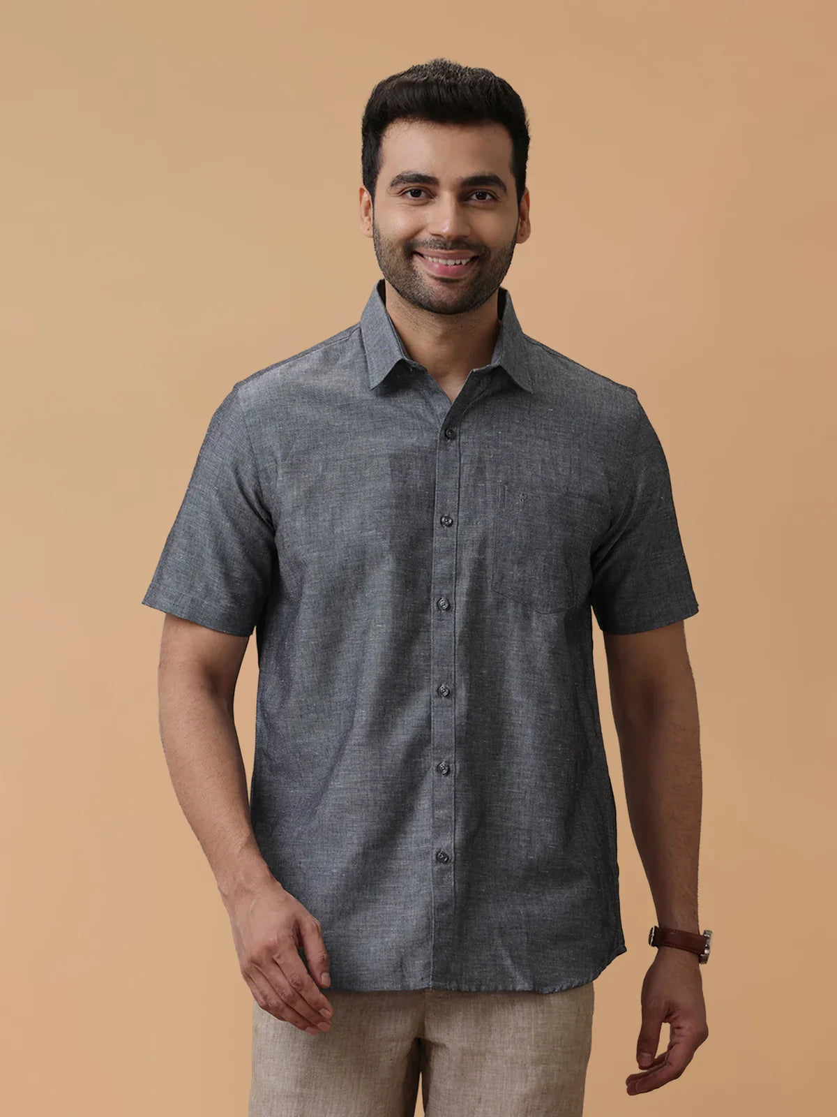 Ramraj Linen Cotton Grey Regular Fit Shirt LF7