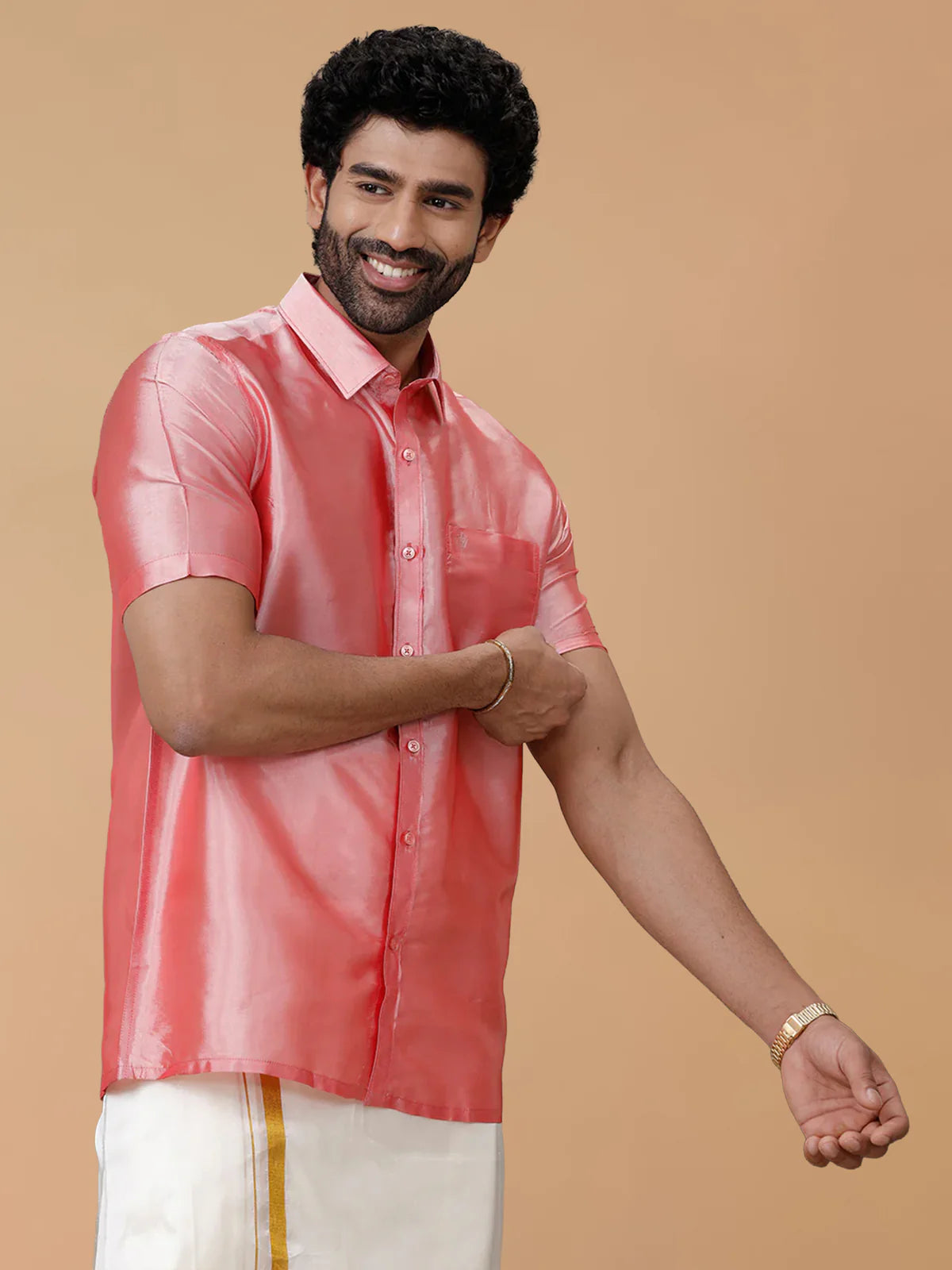 Ramraj Silk Feel Pink Shirt - Regular Fit