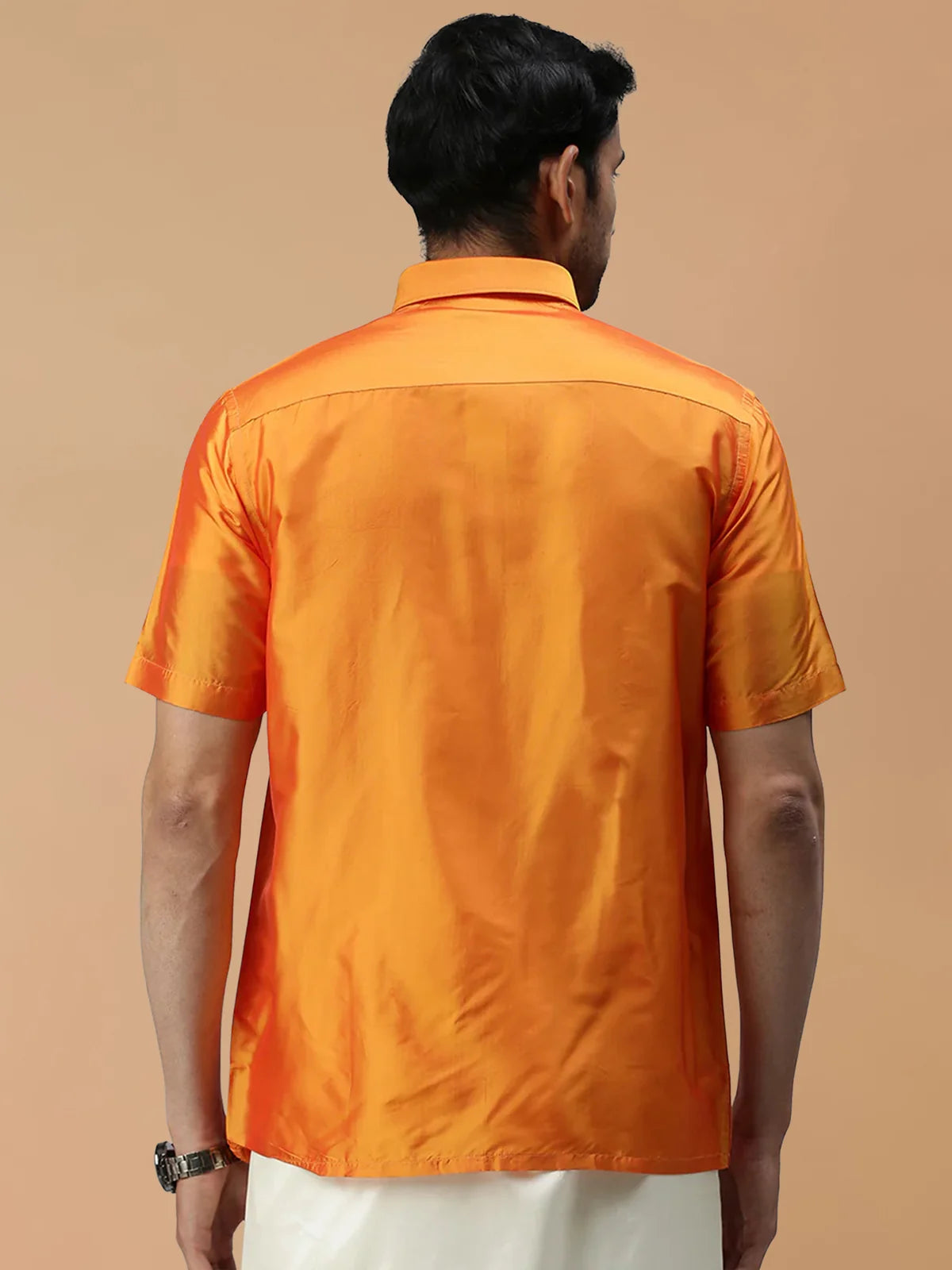 Ramraj Silk Feel Golden Orange Shirt - Regular Fit