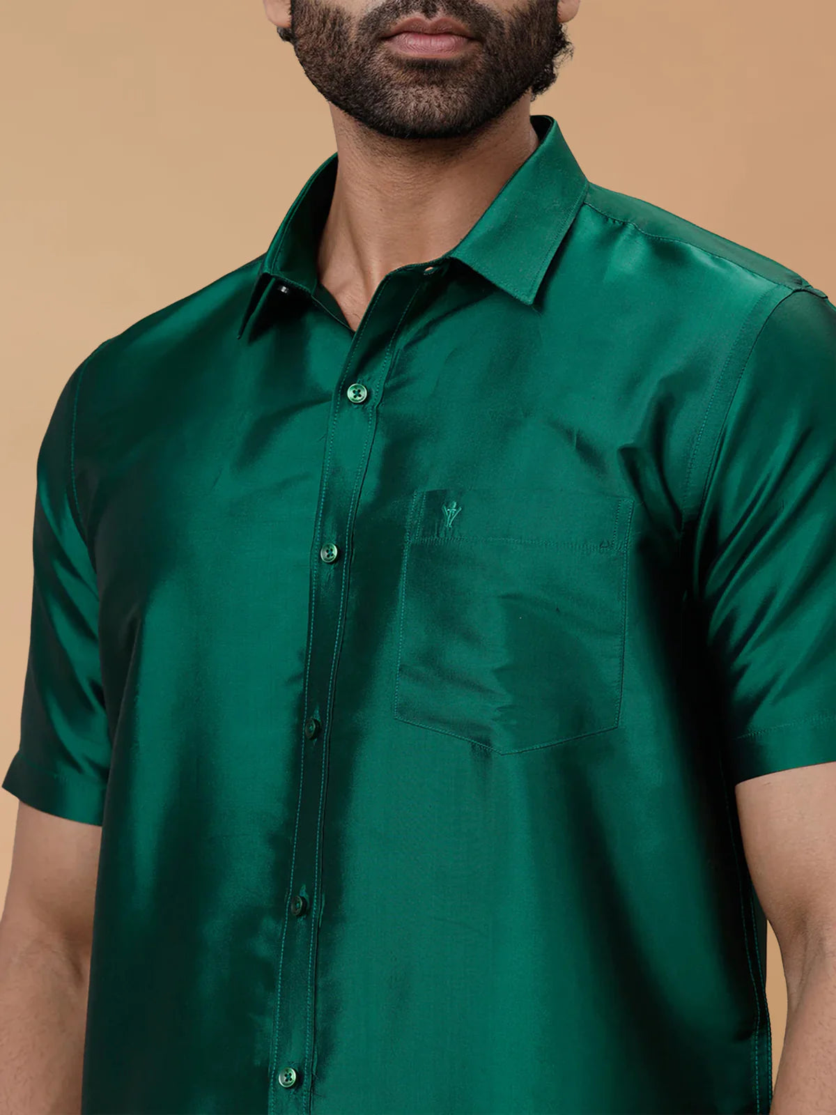 Ramraj Silk Feel Dark Green Shirt - Regular Fit