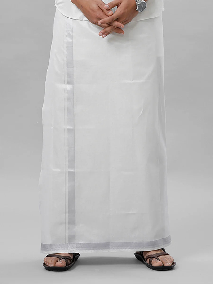 Ramraj Single Layer Tissue Readymade Silver Dhoti with Jari Border - Viceroy