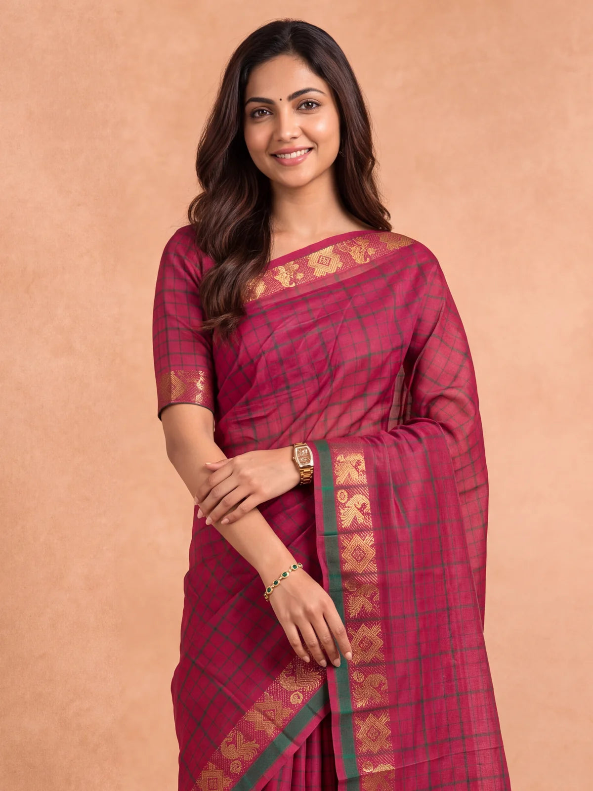 Ramyyam Women Chettinad Cotton Dark Pink Saree CCS20