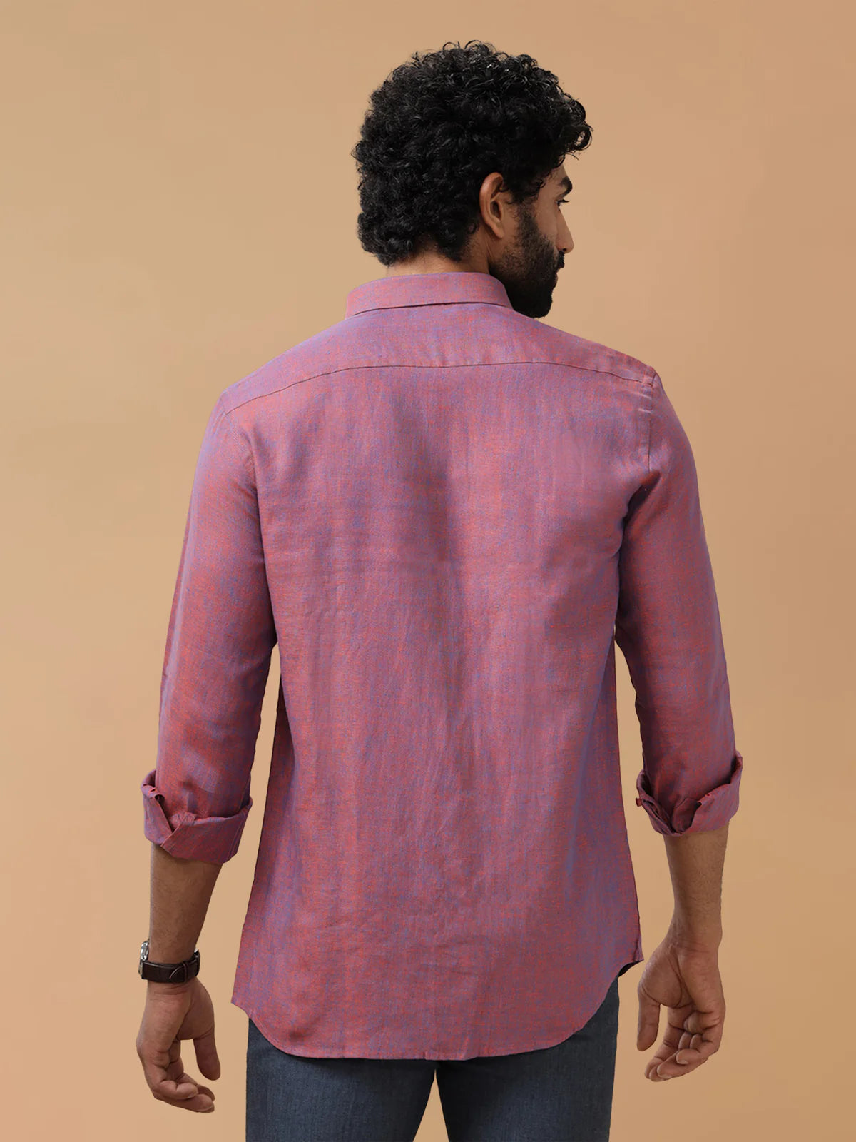 Ramraj Pure Linen Blue Orange Smart Fit Shirt L75