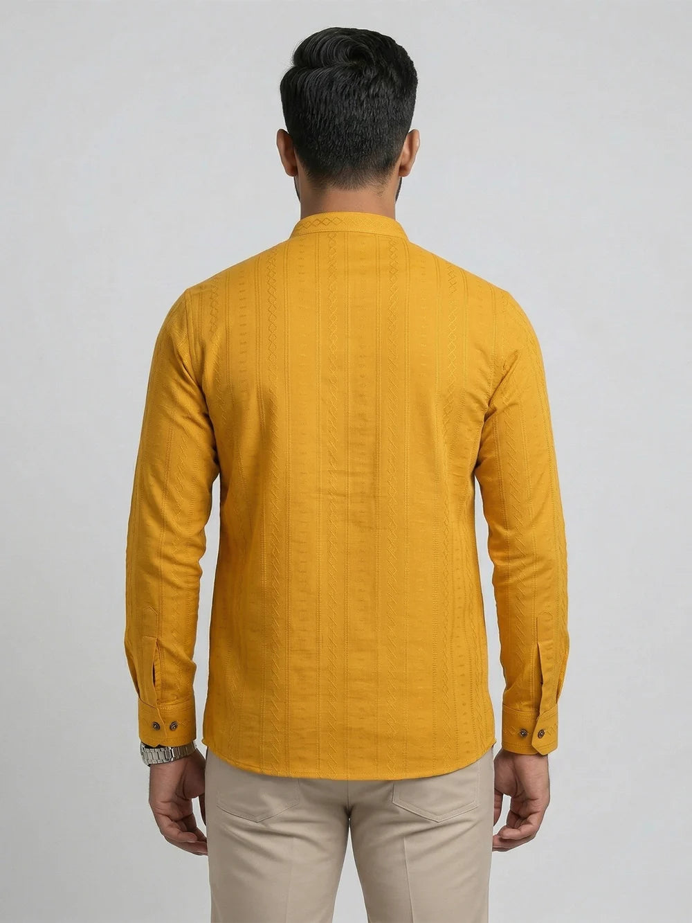 Ramraj Cotton Short Length Self Design Pocket Kurta Turmeric Yellow Y31