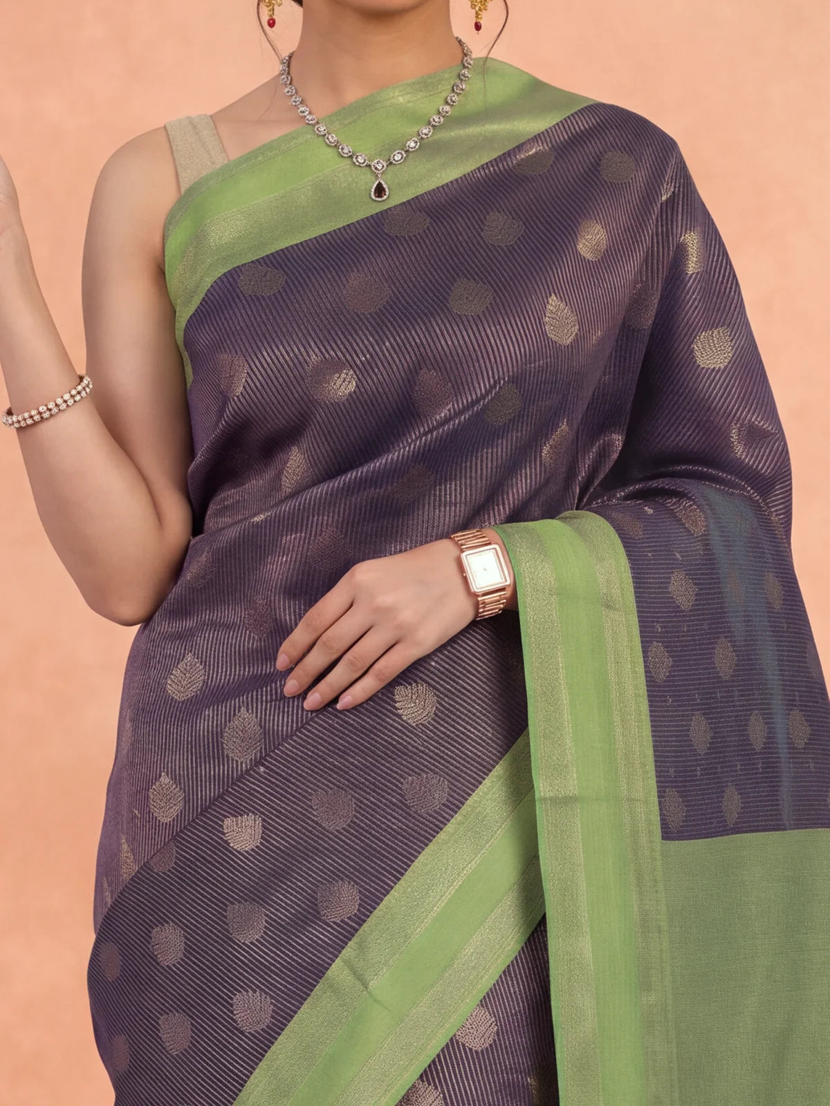 Ramyyam Women Art Silk Dark Blue with Green Saree ASS152