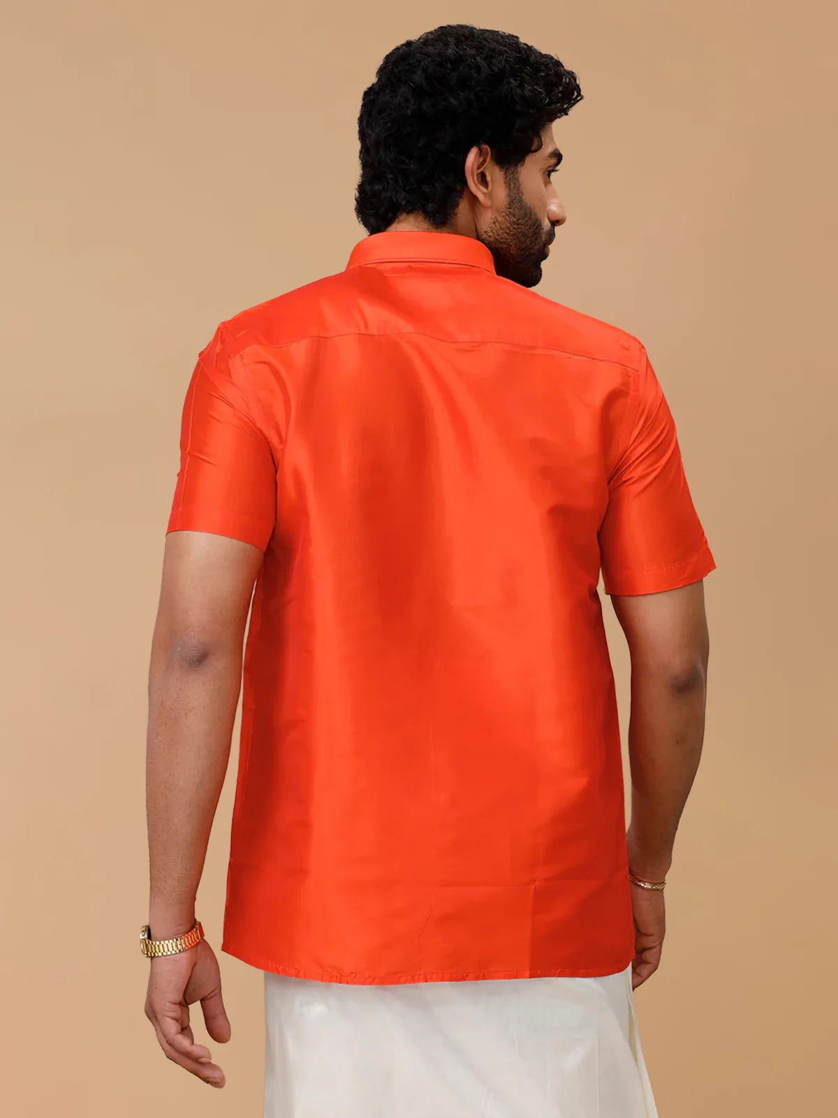 Ramraj Silk Feel Dark Orange Shirt - Regular Fit