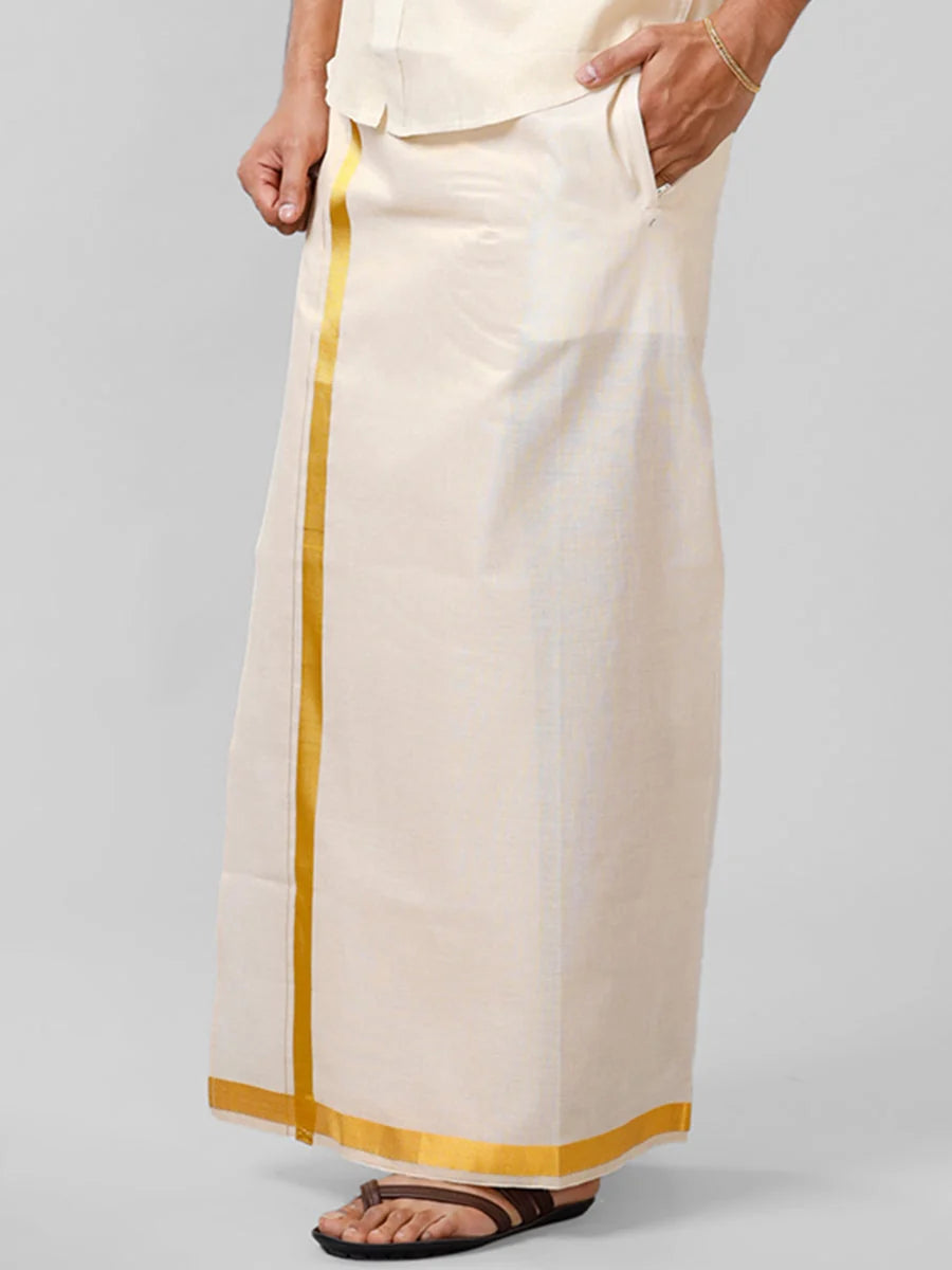 Ramraj Single Layer Tissue Readymade Gold Dhoti with Jari Border - Viceroy
