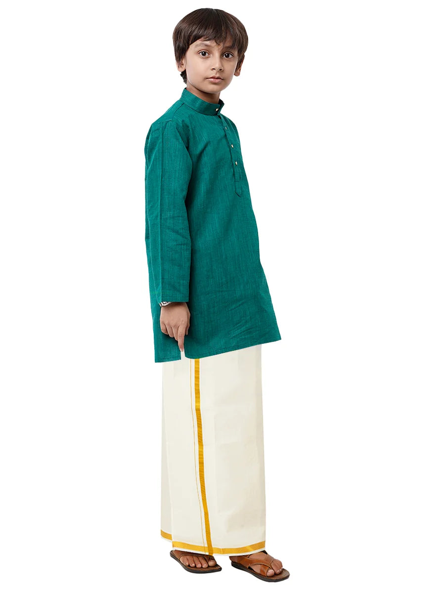 Ramraj Boys Fantastic Kurta & Cream Dhoti Set Green FS5