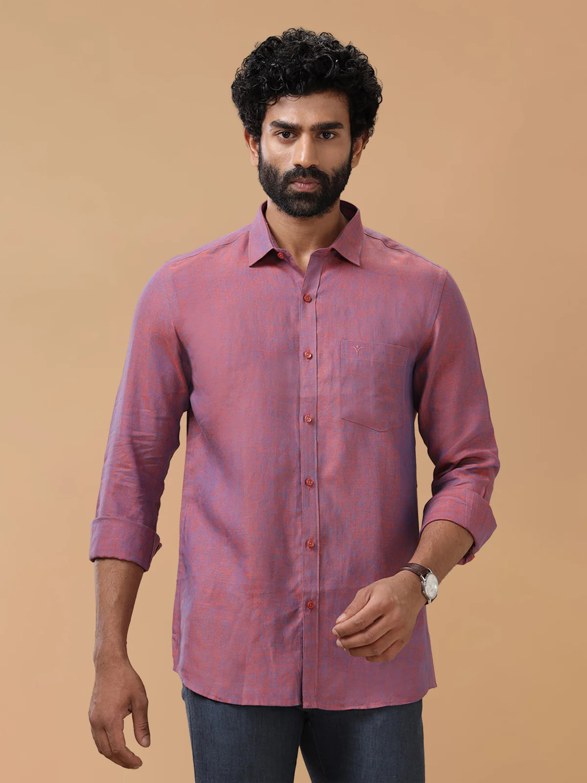 Ramraj Pure Linen Blue Orange Smart Fit Shirt L75