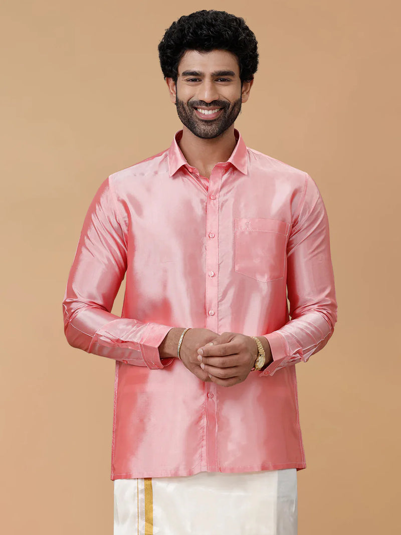 Ramraj Silk Feel Pink Shirt - Regular Fit