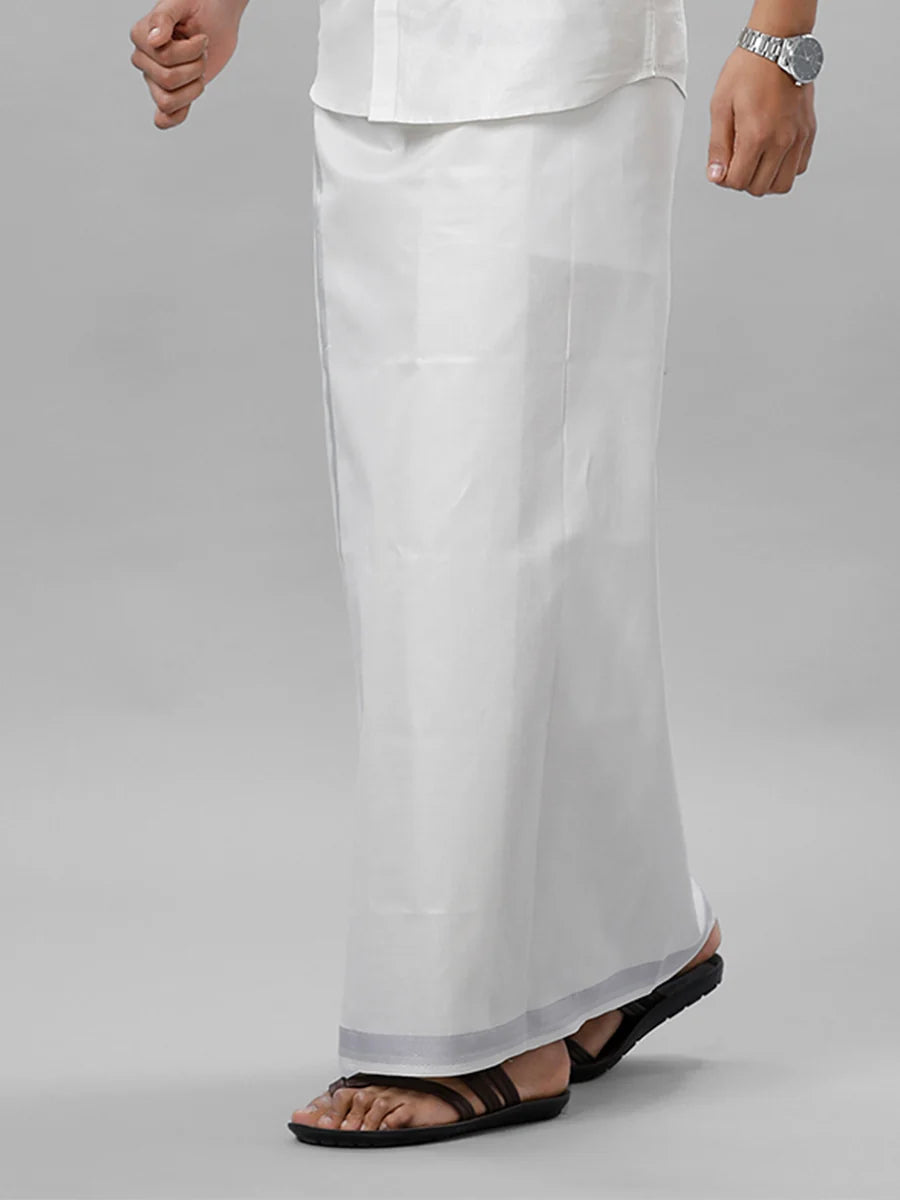 Ramraj Single Layer Tissue Readymade Silver Dhoti with Jari Border - Viceroy