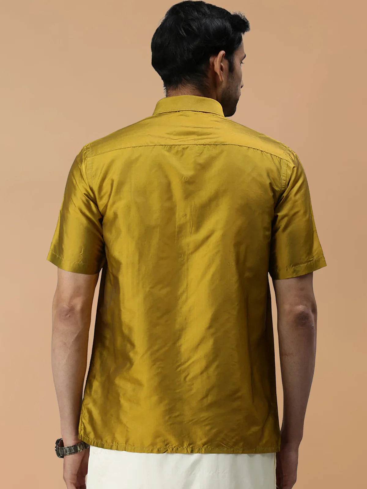 Ramraj Silk Feel Olive Green Shirt - Regular Fit
