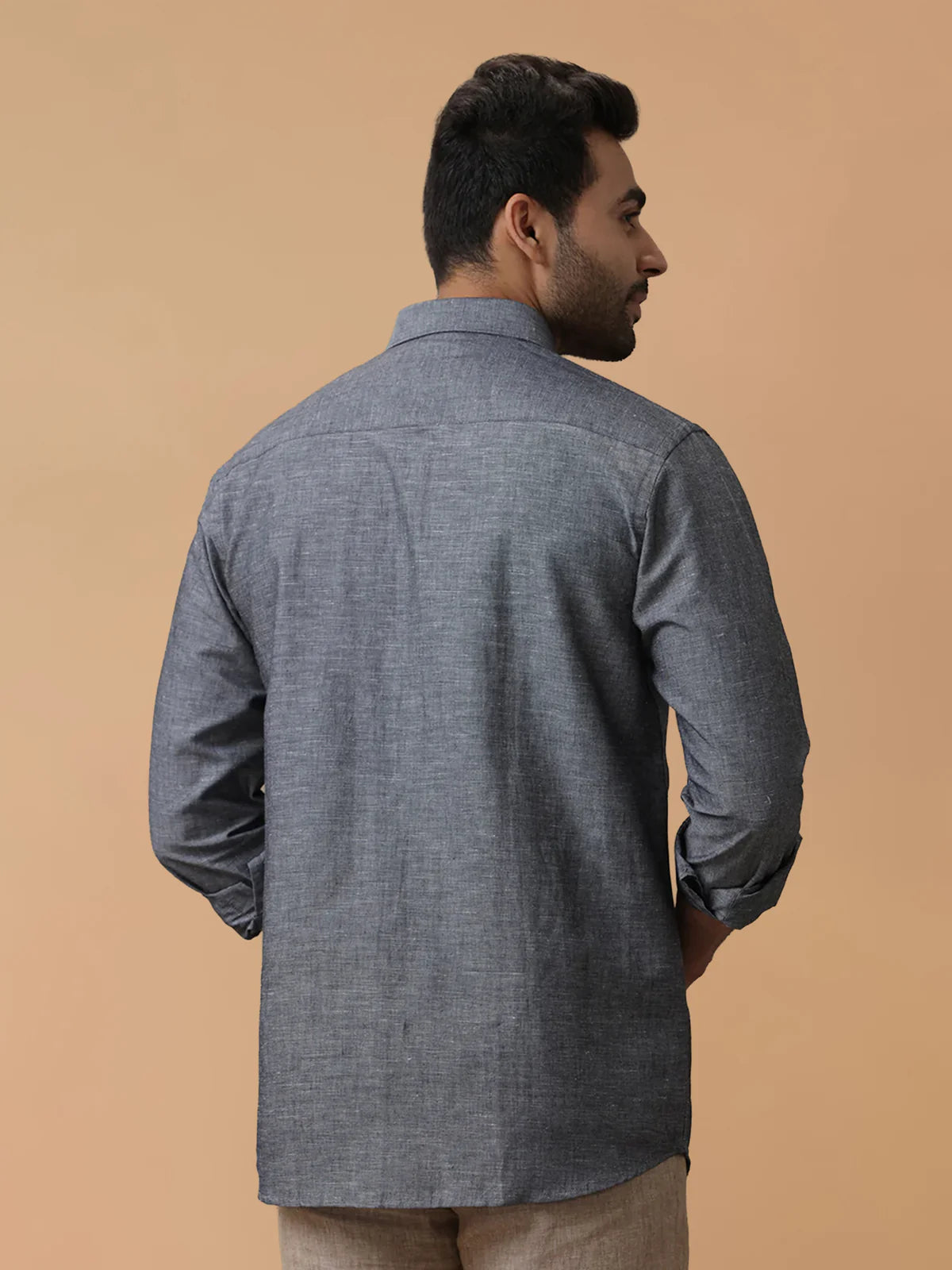Ramraj Linen Cotton Grey Regular Fit Shirt LF7