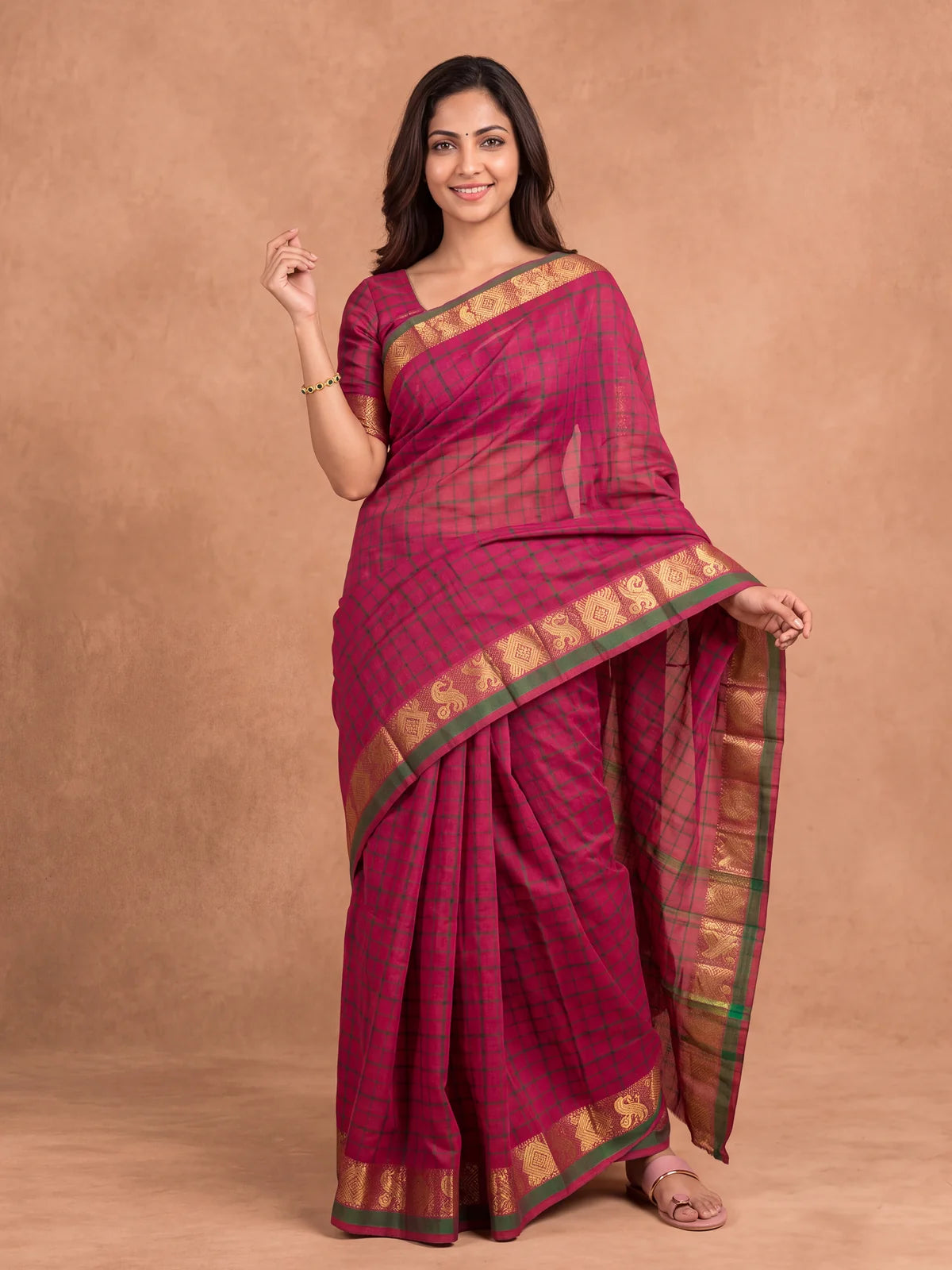 Ramyyam Women Chettinad Cotton Dark Pink Saree CCS20