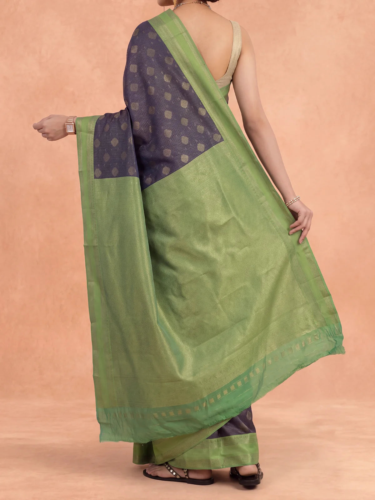 Ramyyam Women Art Silk Dark Blue with Green Saree ASS152
