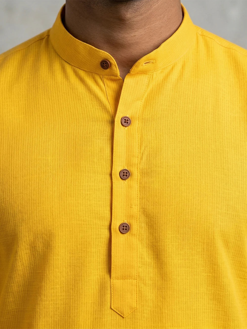 Ramraj Cotton Medium Length Self Design Pocket Kurta Yellow D2