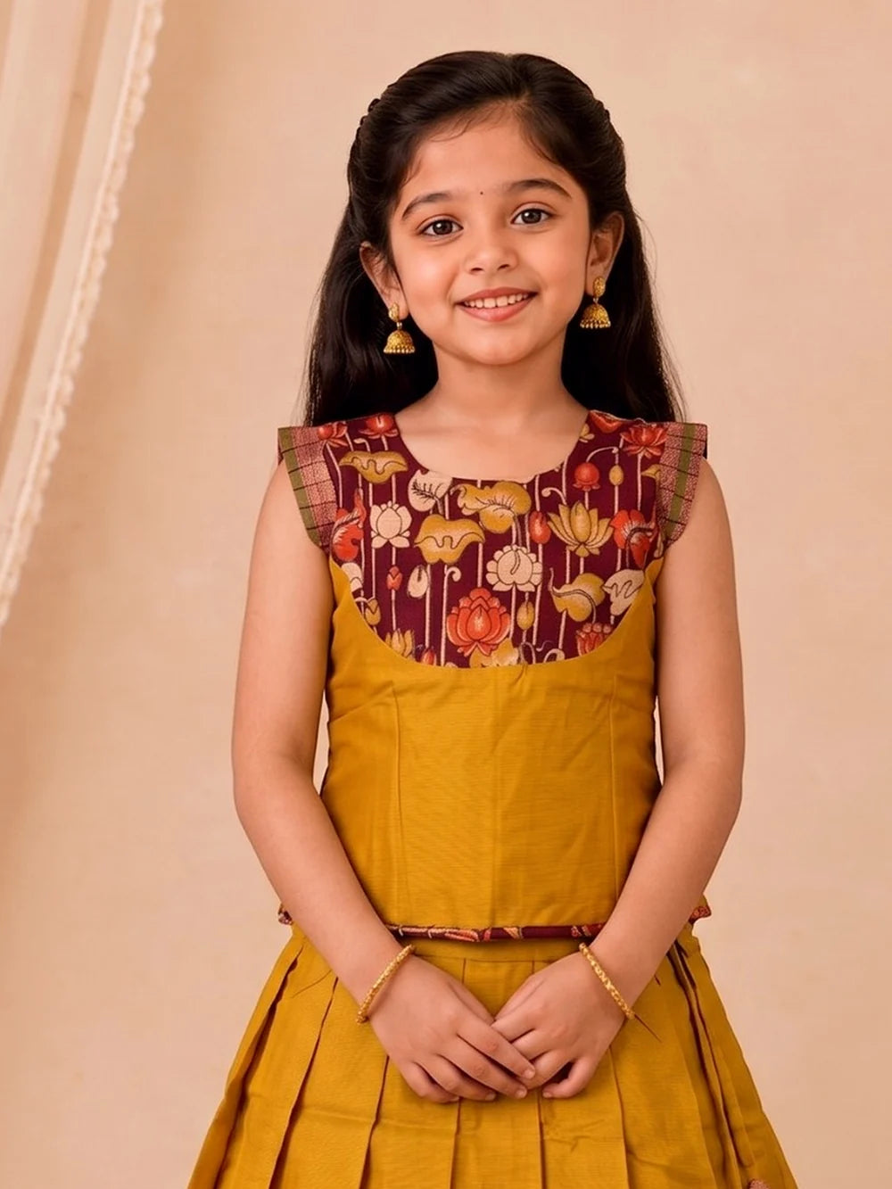Ramyyam Girls Cotton Mustard Pavadai Set GPS53
