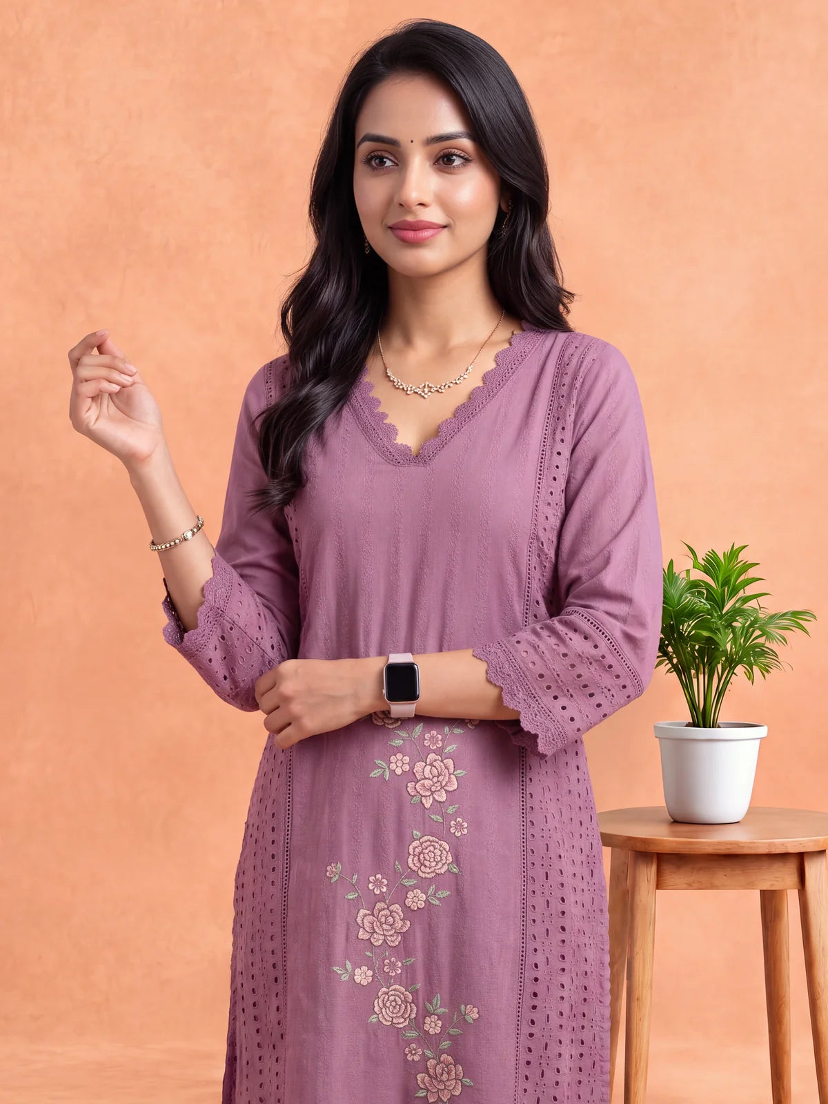 Ramyyam Women Embroidered Purple Kurti Set EKS153