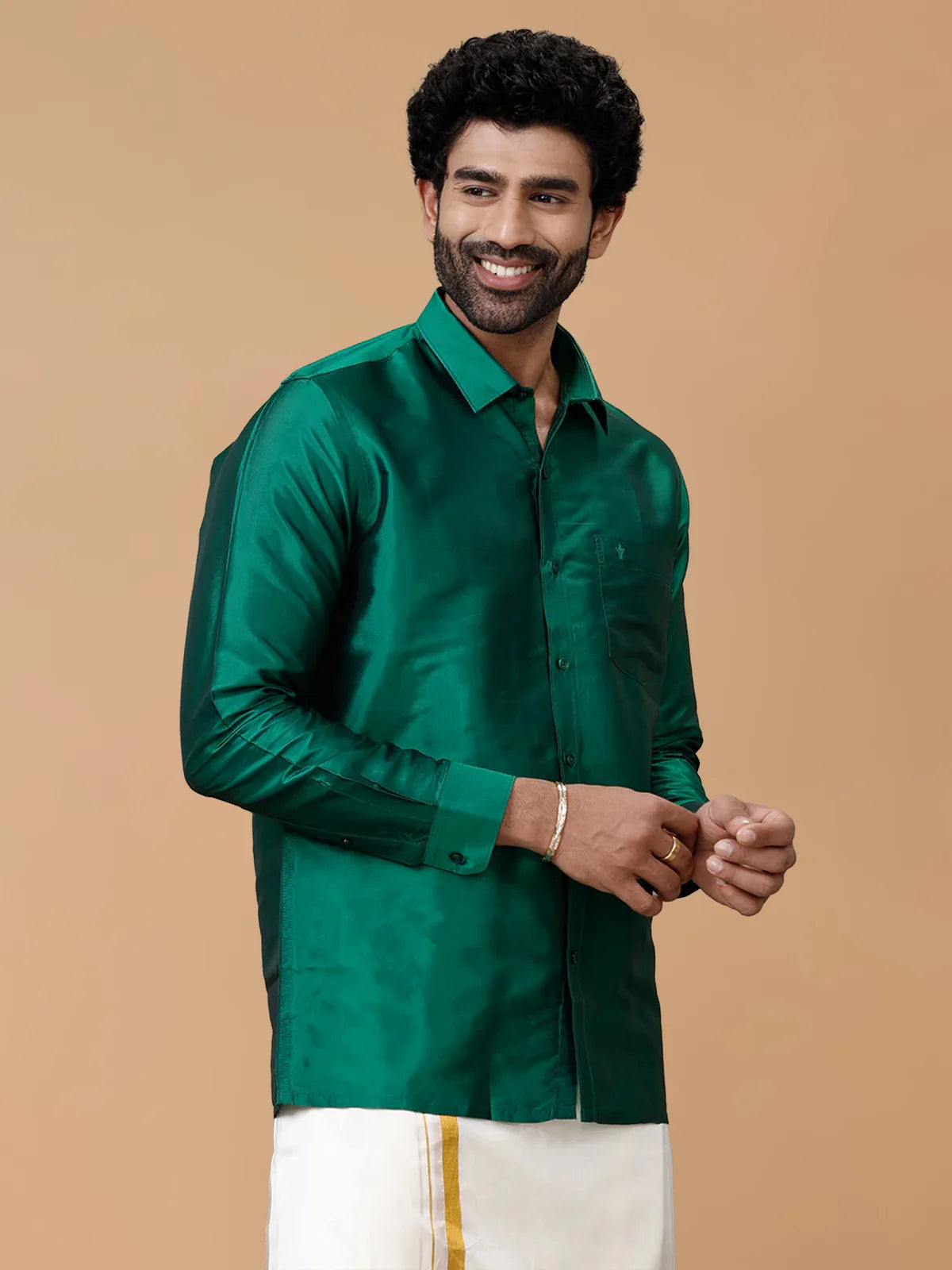 Ramraj Silk Feel Dark Green Shirt - Regular Fit