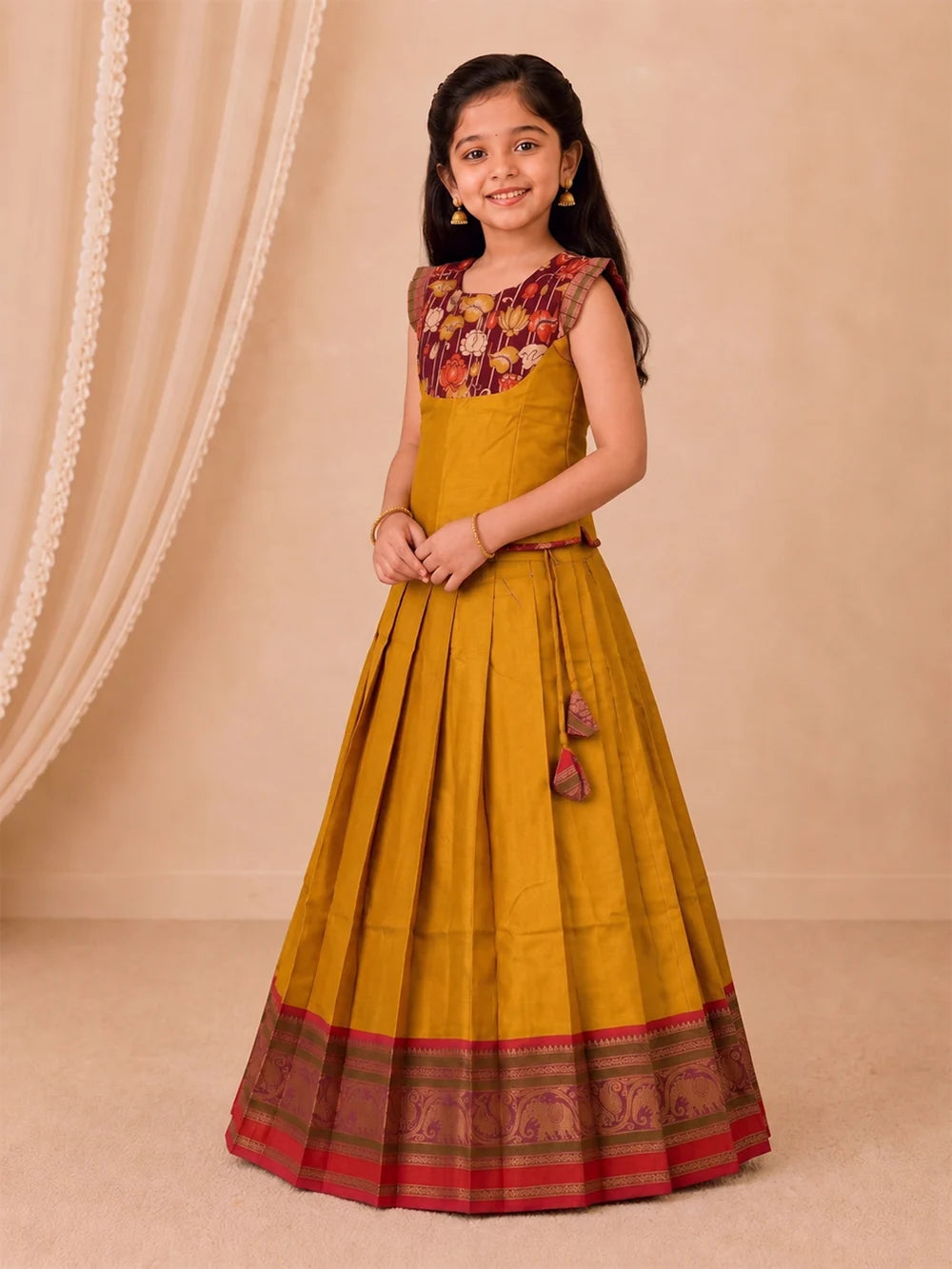 Ramyyam Girls Cotton Mustard Pavadai Set GPS53