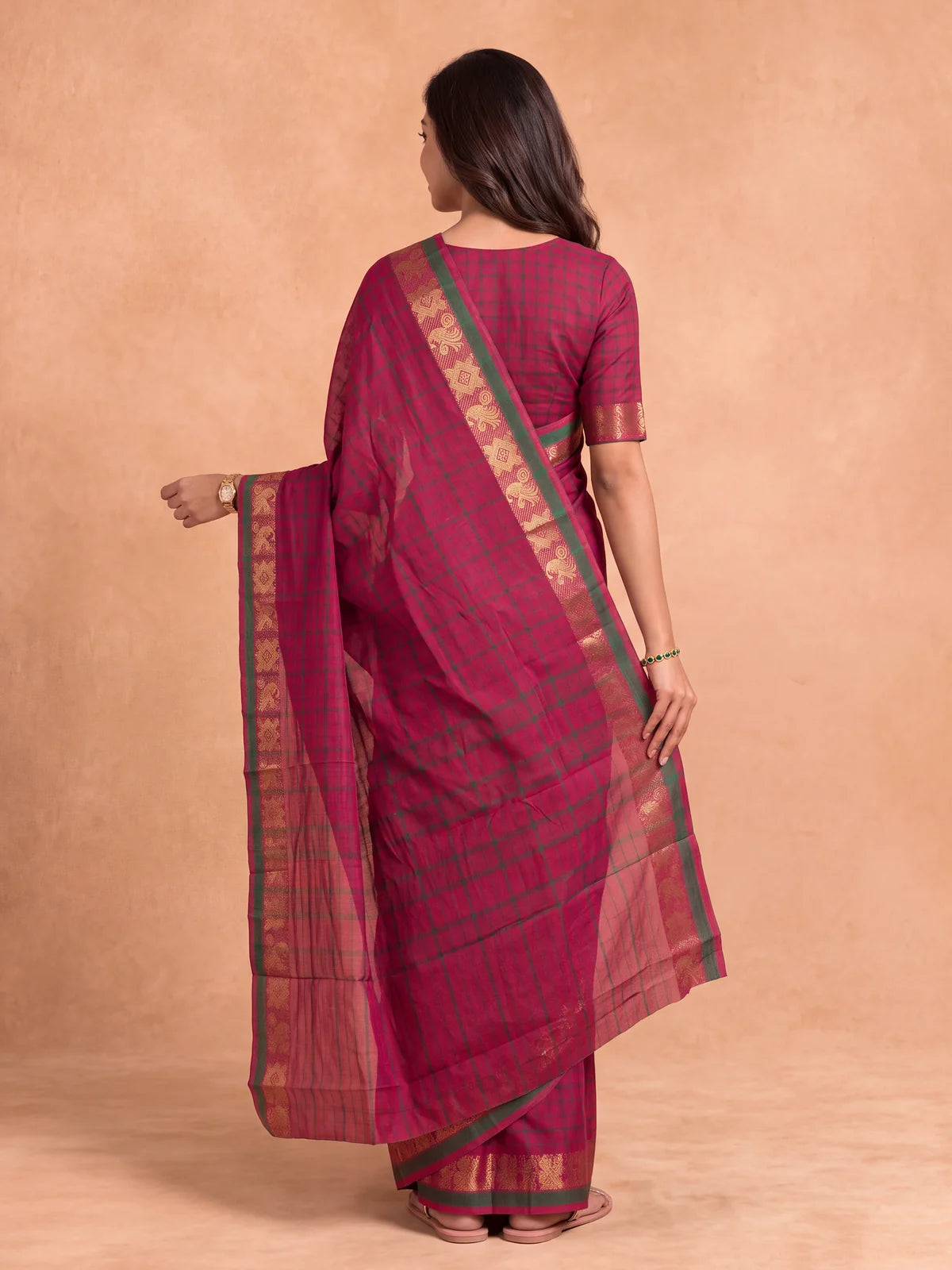 Ramyyam Women Chettinad Cotton Dark Pink Saree CCS20