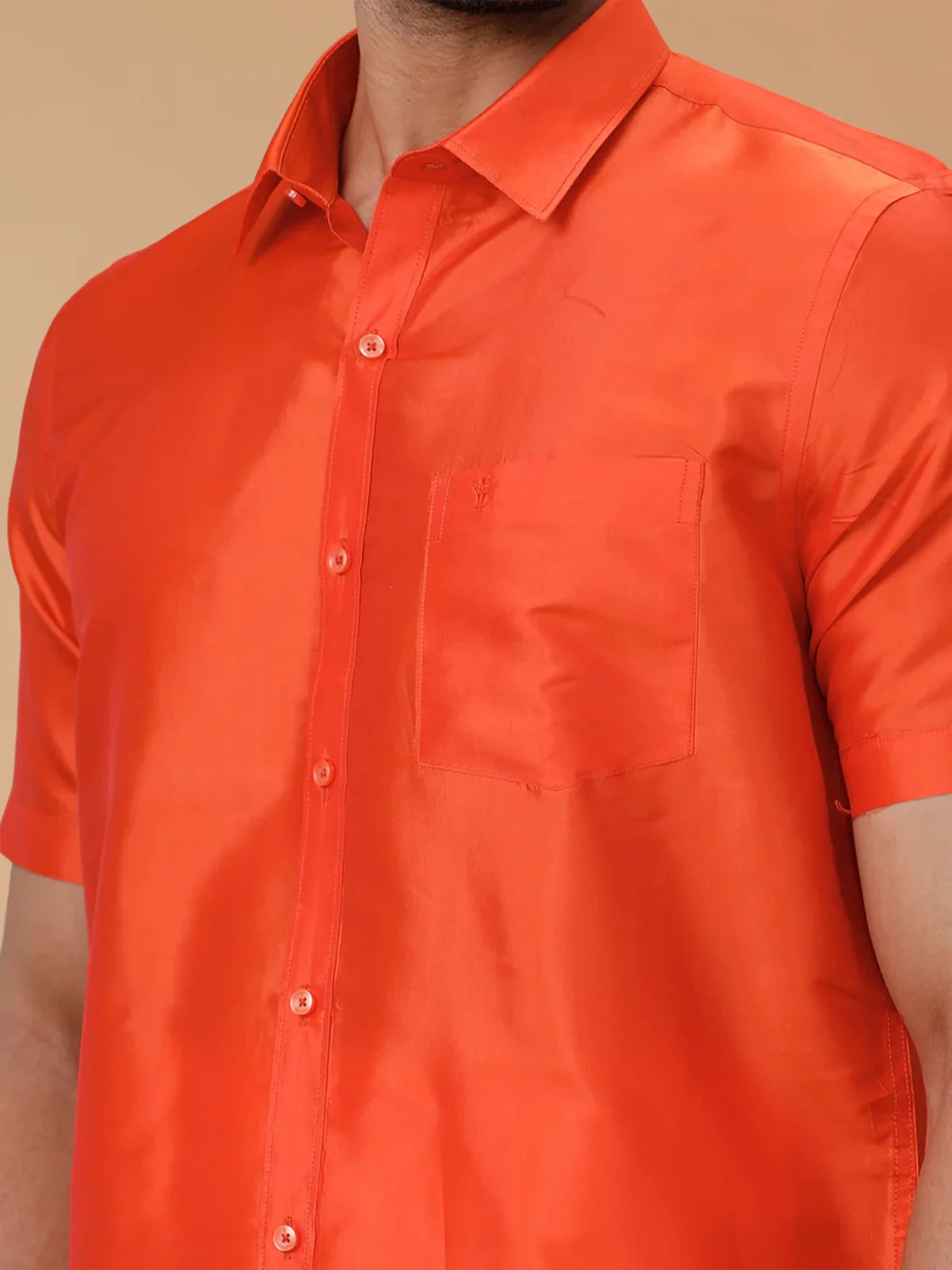 Ramraj Silk Feel Dark Orange Shirt - Regular Fit