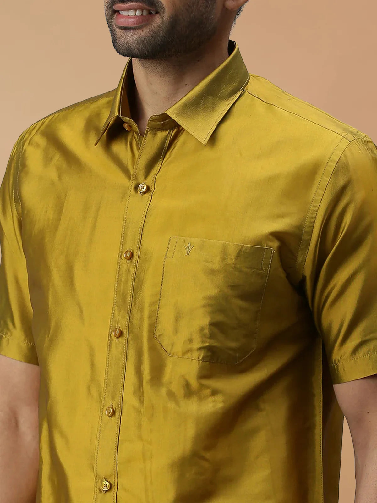 Ramraj Silk Feel Olive Green Shirt - Regular Fit