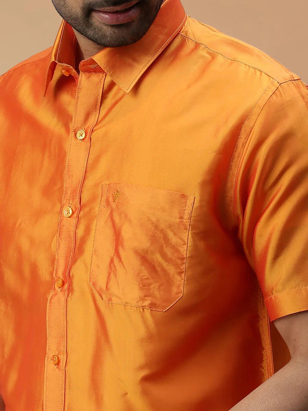 Ramraj Silk Feel Golden Orange Shirt - Regular Fit