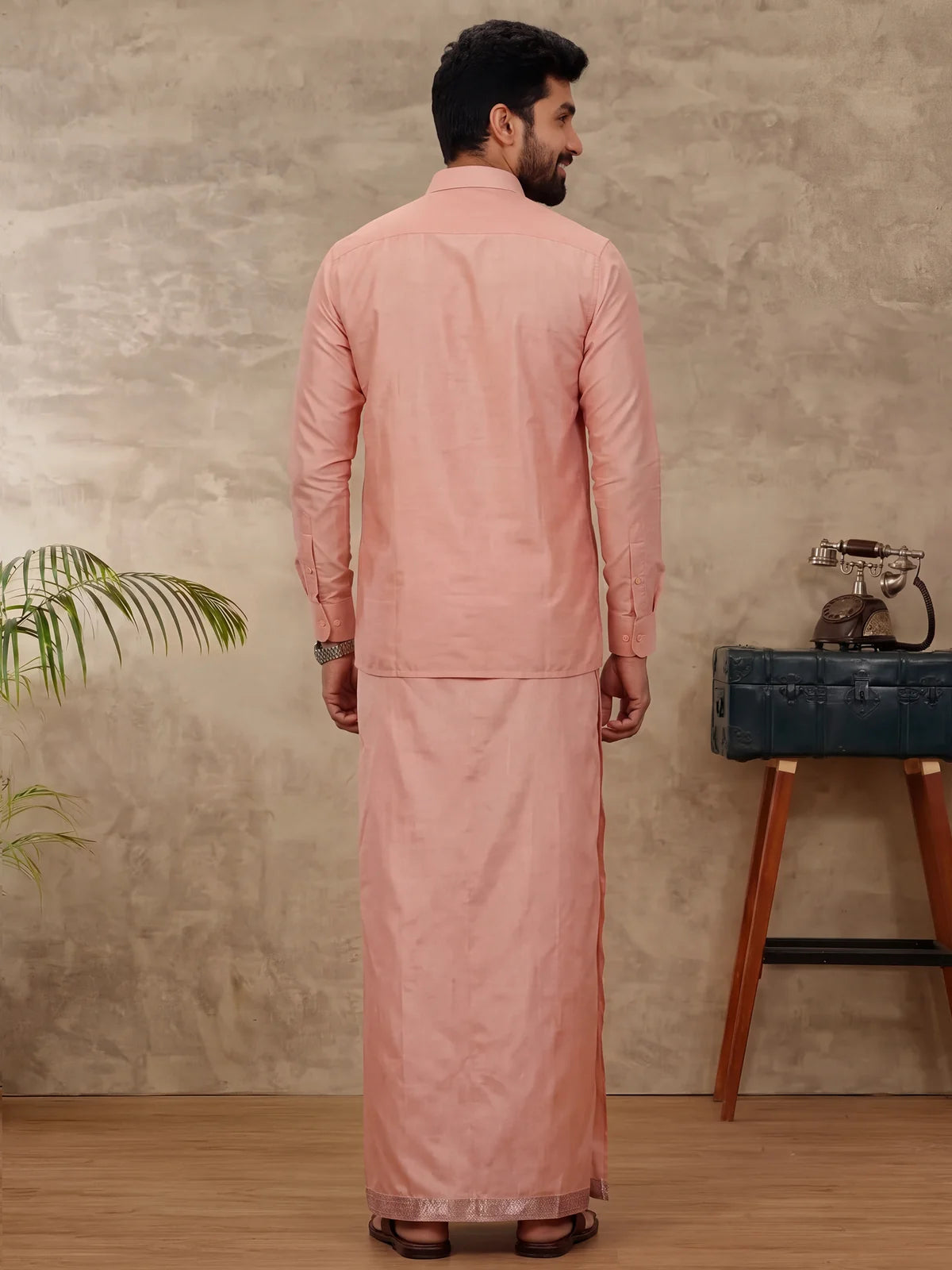 Ramraj Art Silk Copper Tone Shirt with Dhoti & Towel Set