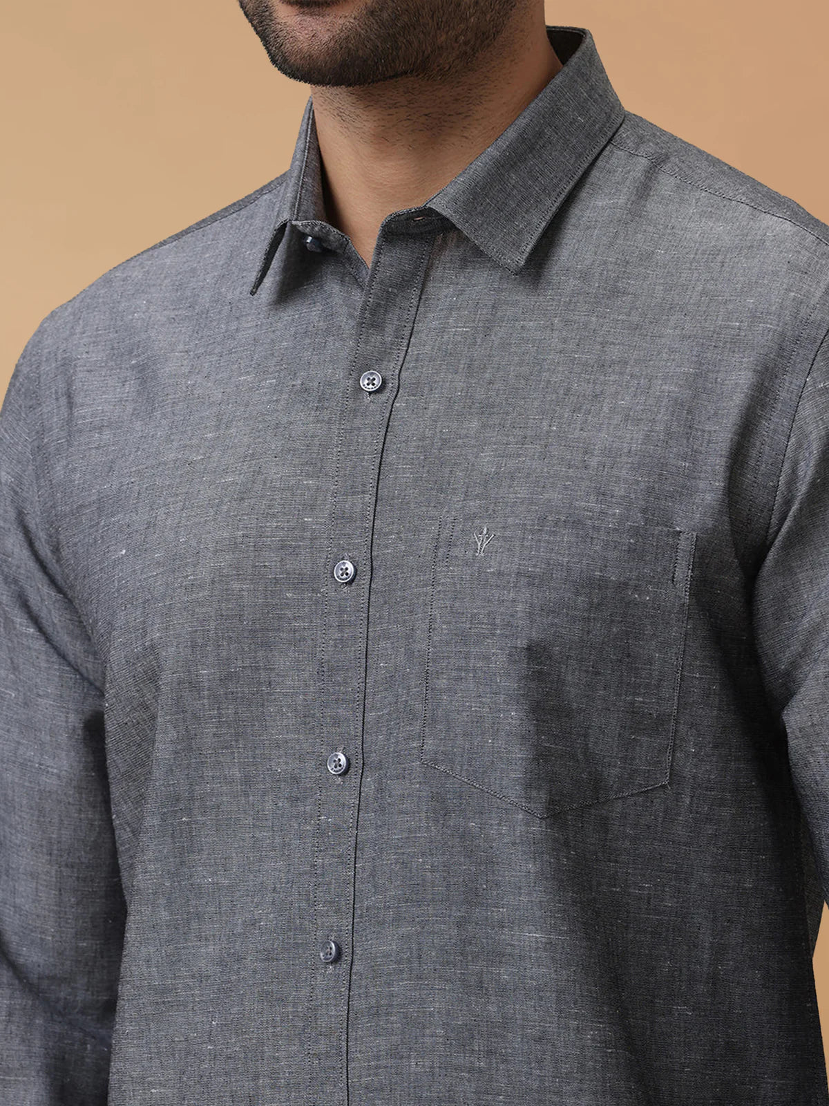 Ramraj Linen Cotton Grey Regular Fit Shirt LF7