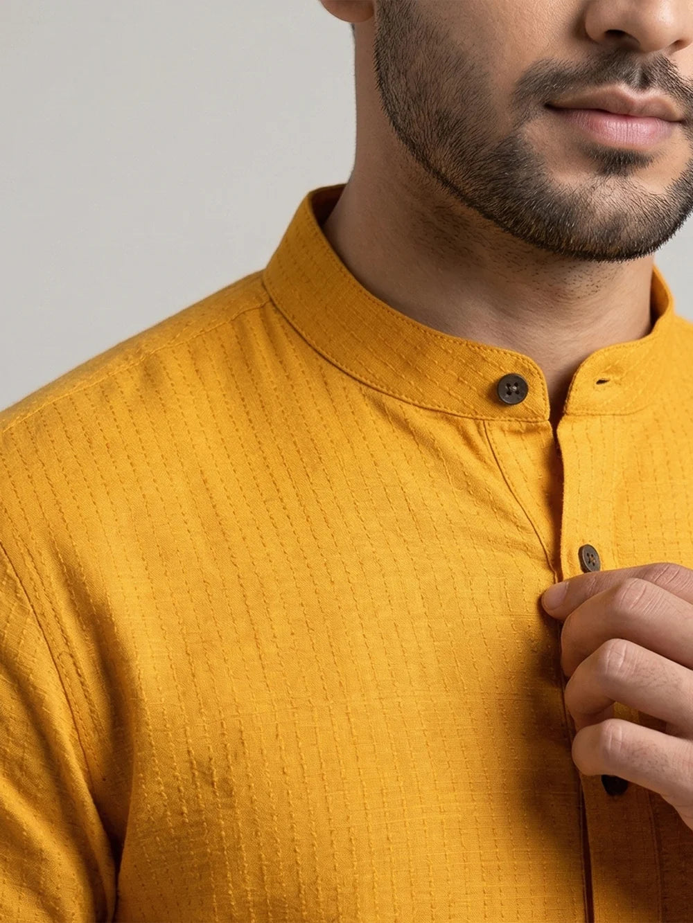Ramraj Cotton Full Length Self Design Pocket Kurta Orangy Yellow Y4