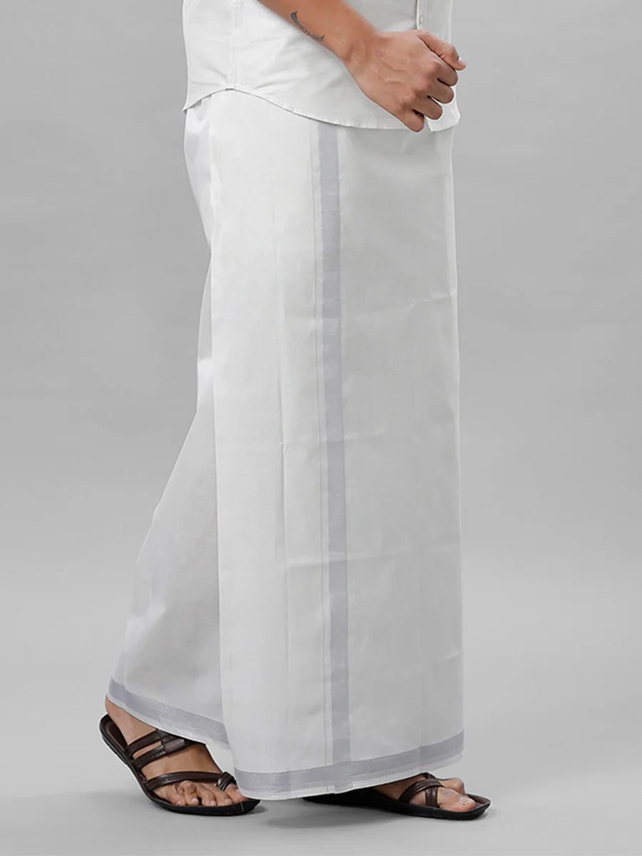 Ramraj Single Layer Tissue Readymade Silver Dhoti with Jari Border - Viceroy