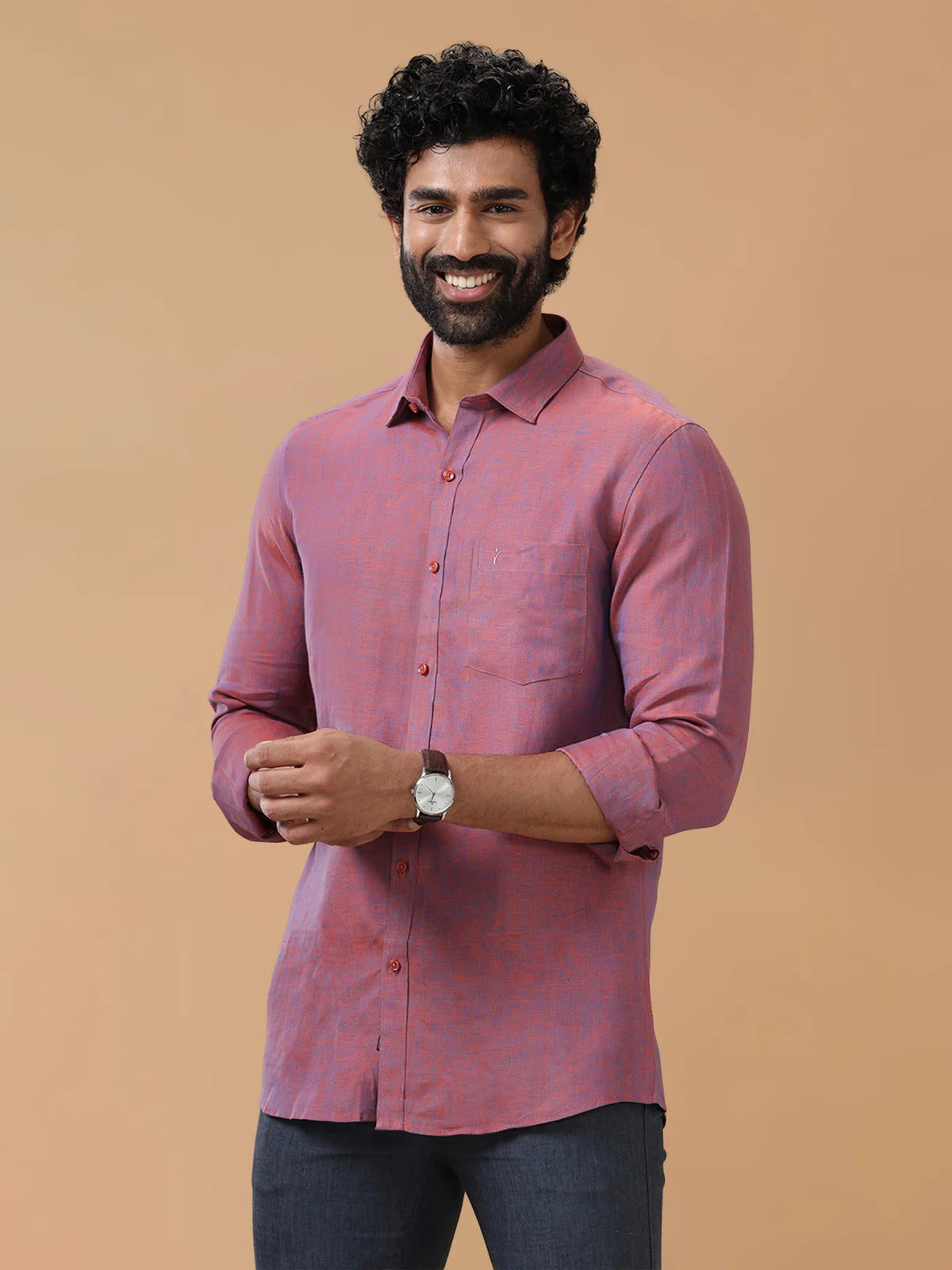 Ramraj Pure Linen Blue Orange Smart Fit Shirt L75