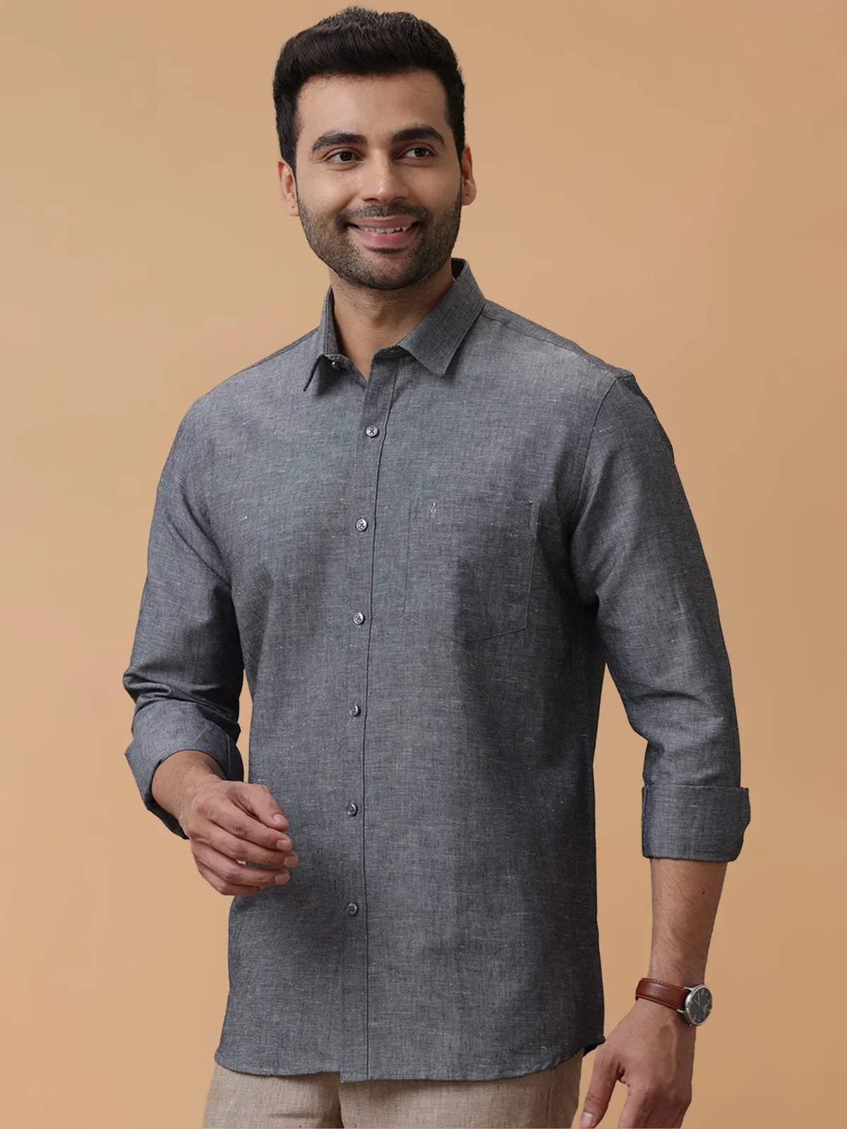 Ramraj Linen Cotton Grey Regular Fit Shirt LF7