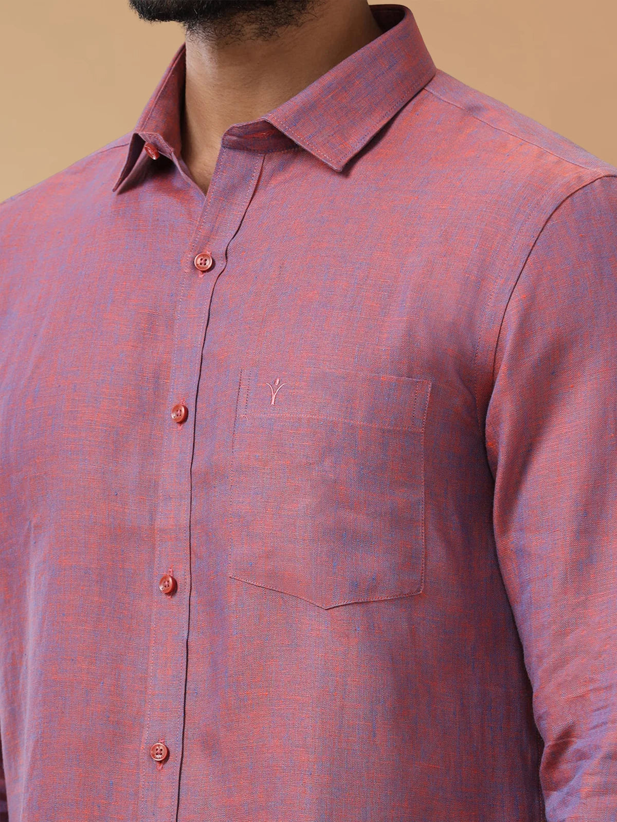 Ramraj Pure Linen Blue Orange Smart Fit Shirt L75