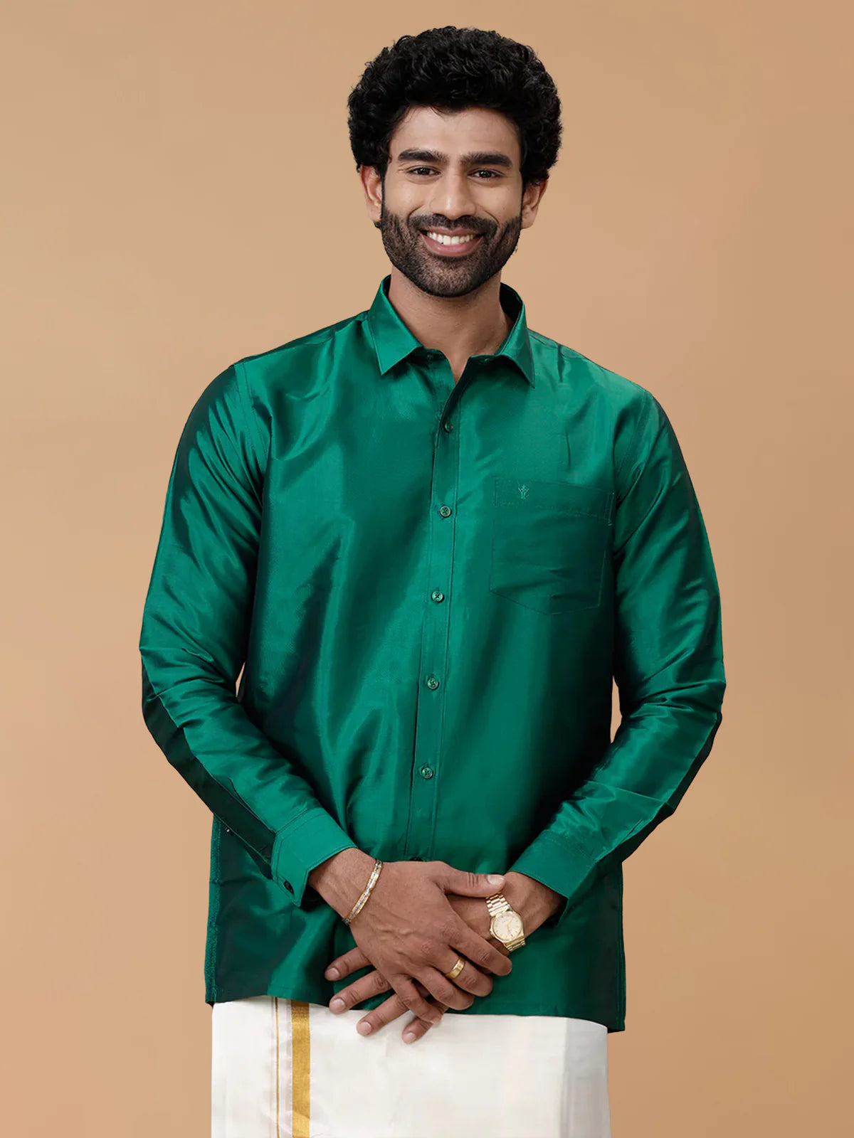 Ramraj Silk Feel Dark Green Shirt - Regular Fit