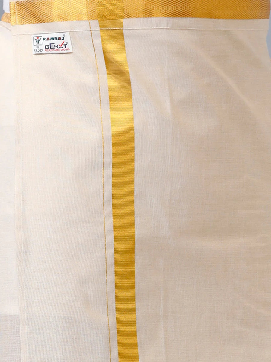 Ramraj Single Layer Tissue Readymade Gold Dhoti with Jari Border - Viceroy
