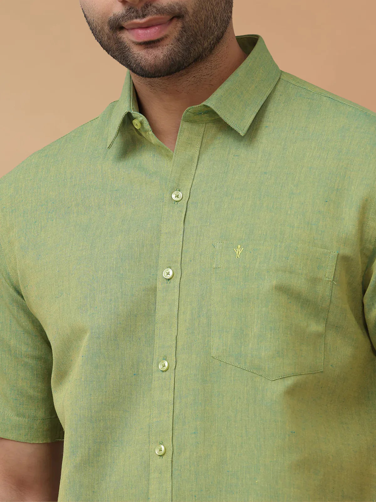 Ramraj Linen Cotton Yellowish Green Regular Fit Shirt LF9