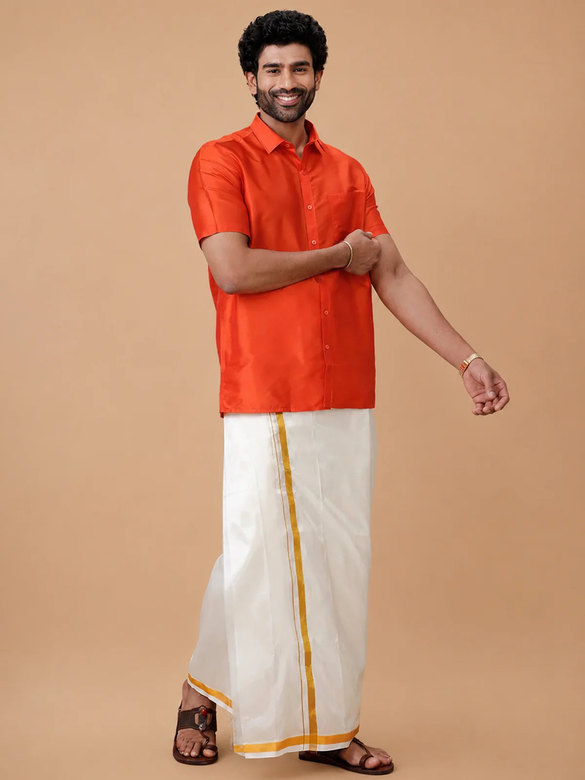 Ramraj Silk Feel Dark Orange Shirt - Regular Fit